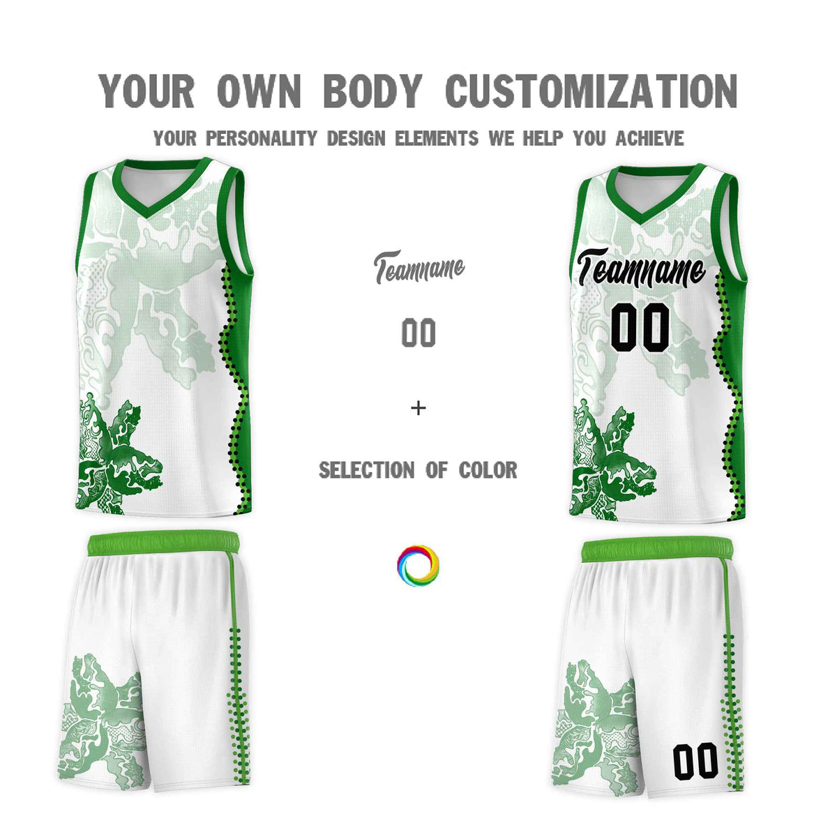 Custom White Kelly Green Basketball Jersey - Illusion Flower Graffiti Moisture wicking Fabric