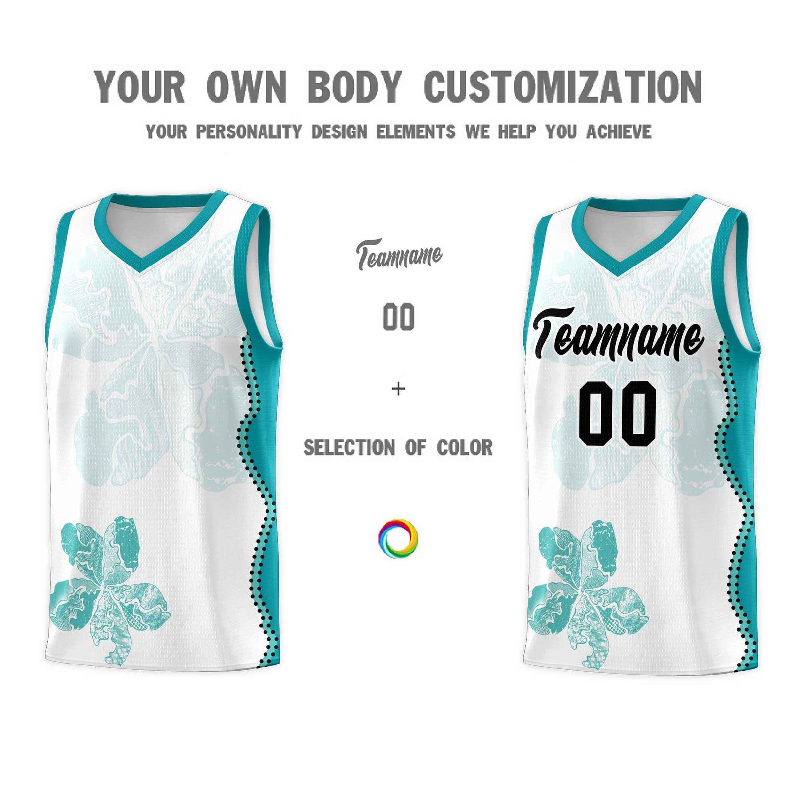 Custom White Teal Basketball Jersey - Illusion Flower Graffiti Lightweight Fabric