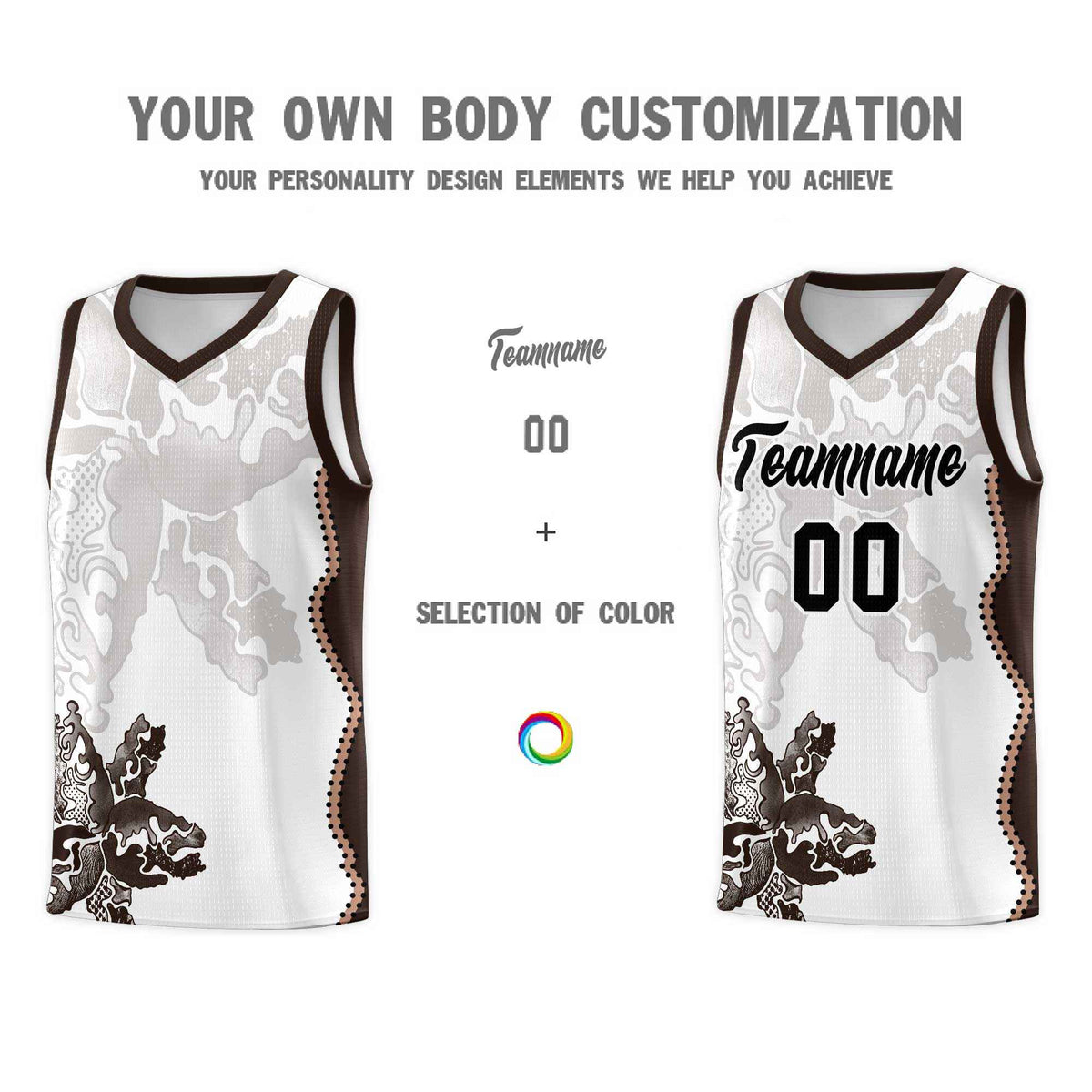 Custom White Brown Basketball Jersey - Illusion Flower Graffiti Quick dry Fabric