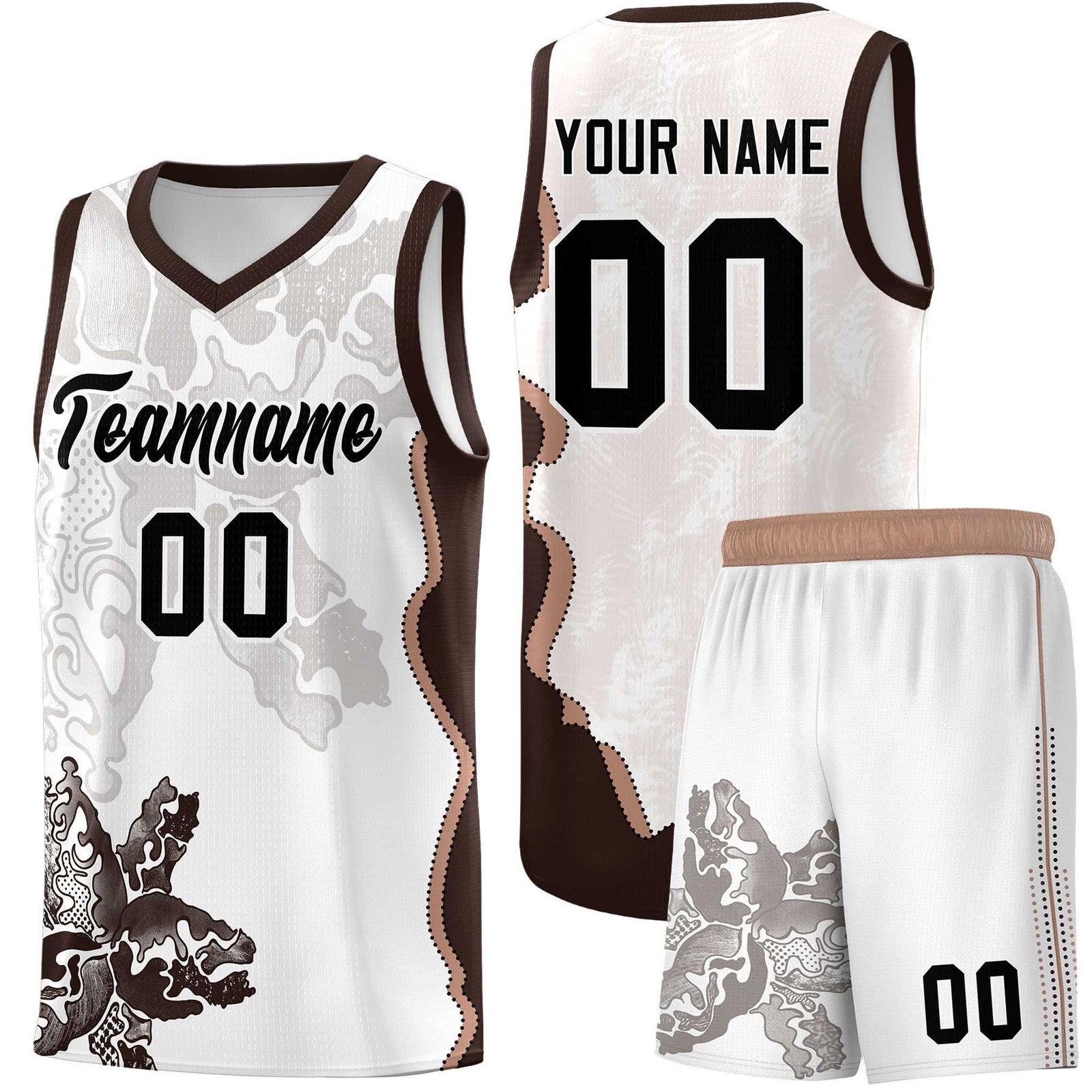 Custom White Brown Basketball Jersey - Illusion Flower Graffiti Quick dry Fabric