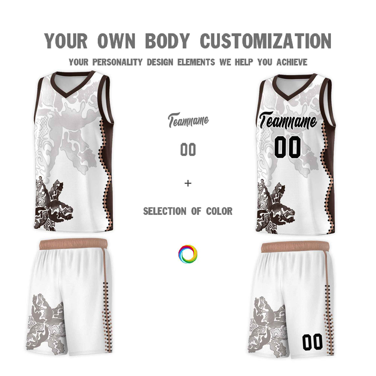 Custom White Brown Basketball Jersey - Illusion Flower Graffiti Quick dry Fabric