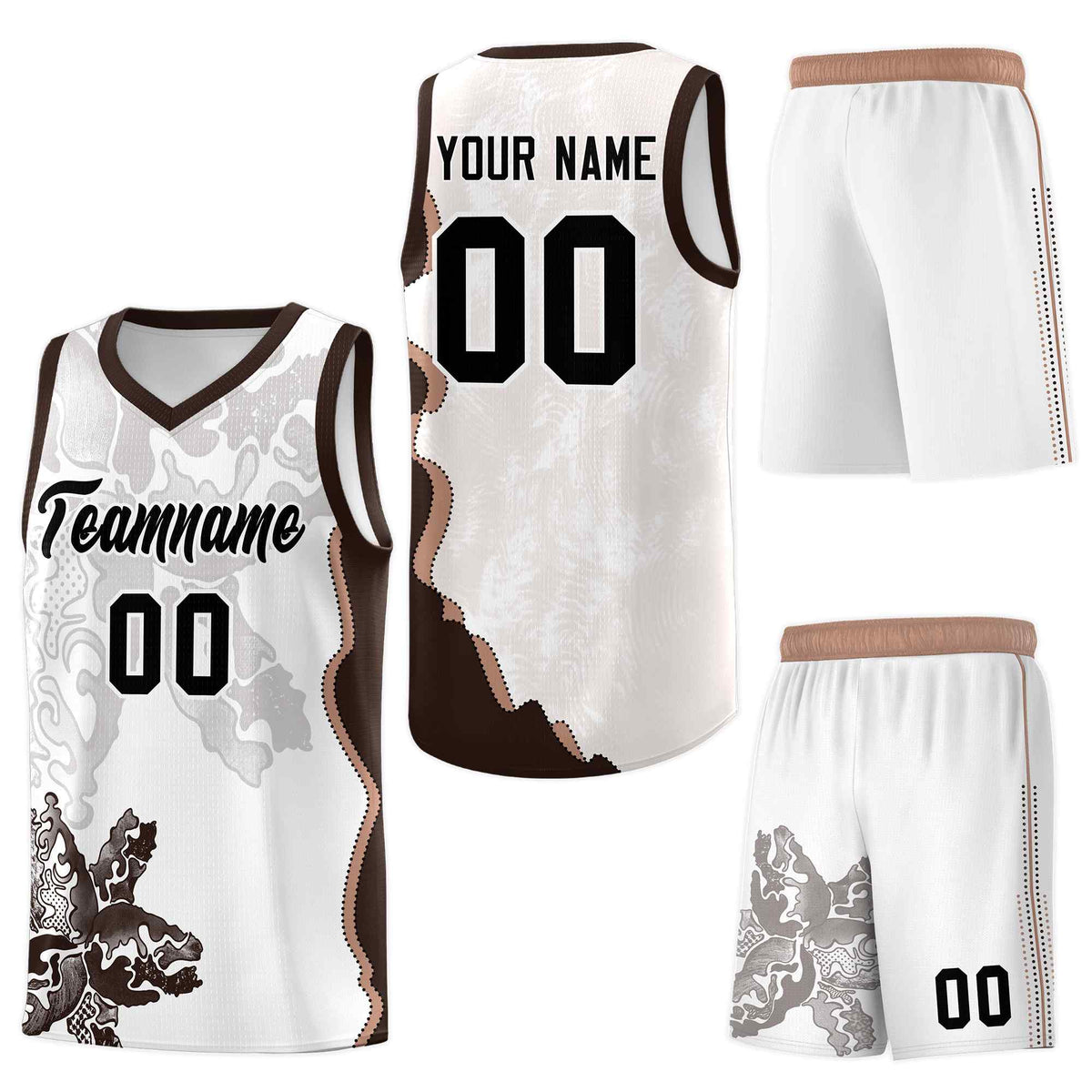 Custom White Brown Basketball Jersey - Illusion Flower Graffiti Sublimation Printing