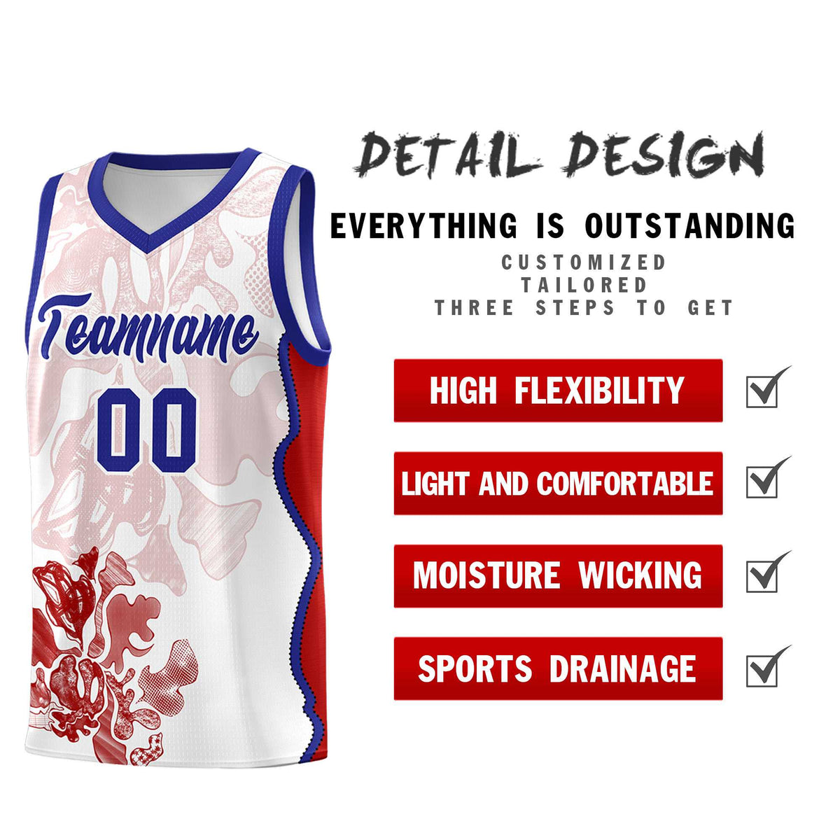 Custom White Royal Basketball Jersey - Illusion Flower Graffiti Unique Fabric