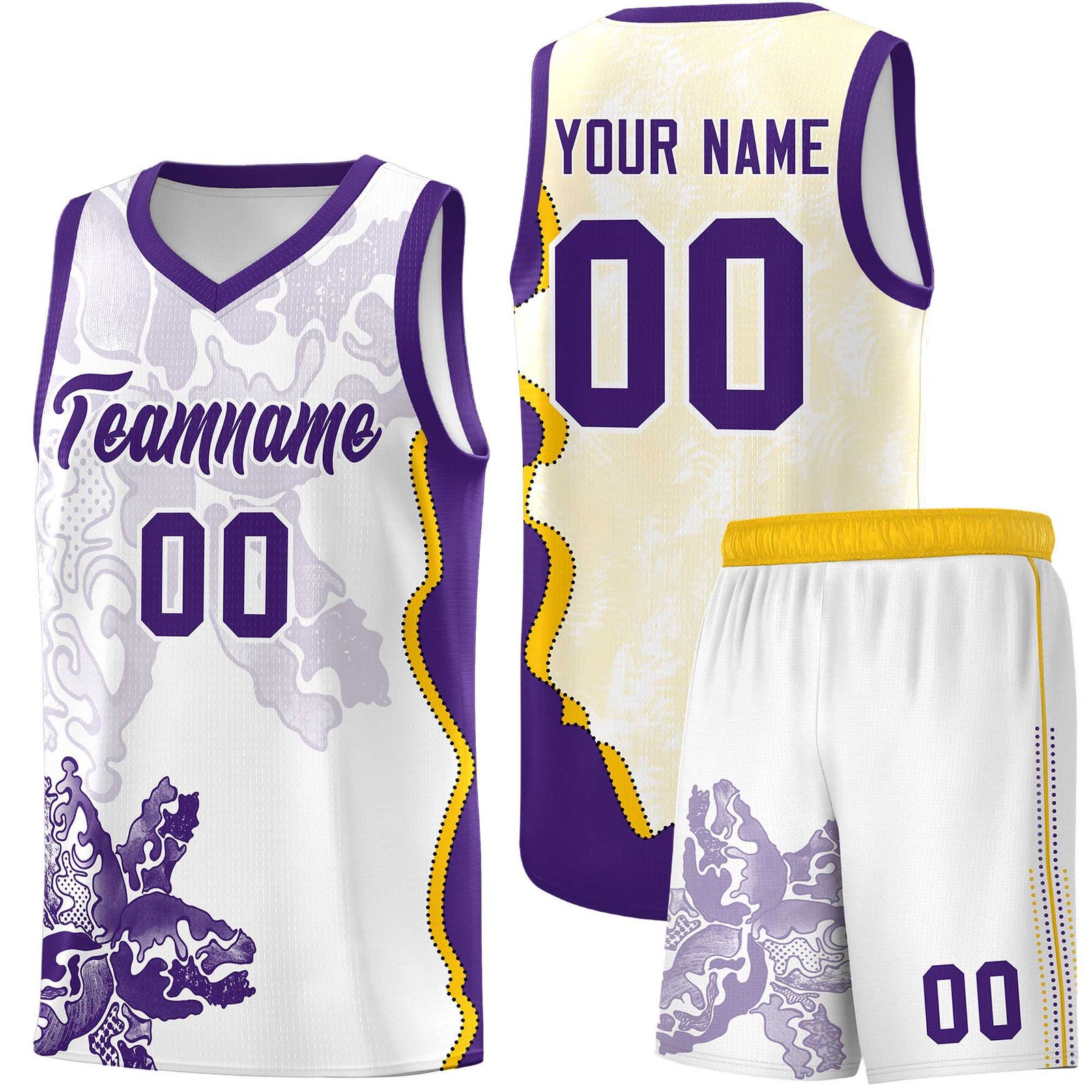 Custom White Purple Basketball Jersey - Illusion Flower Graffiti Moisture-wicking Fabric