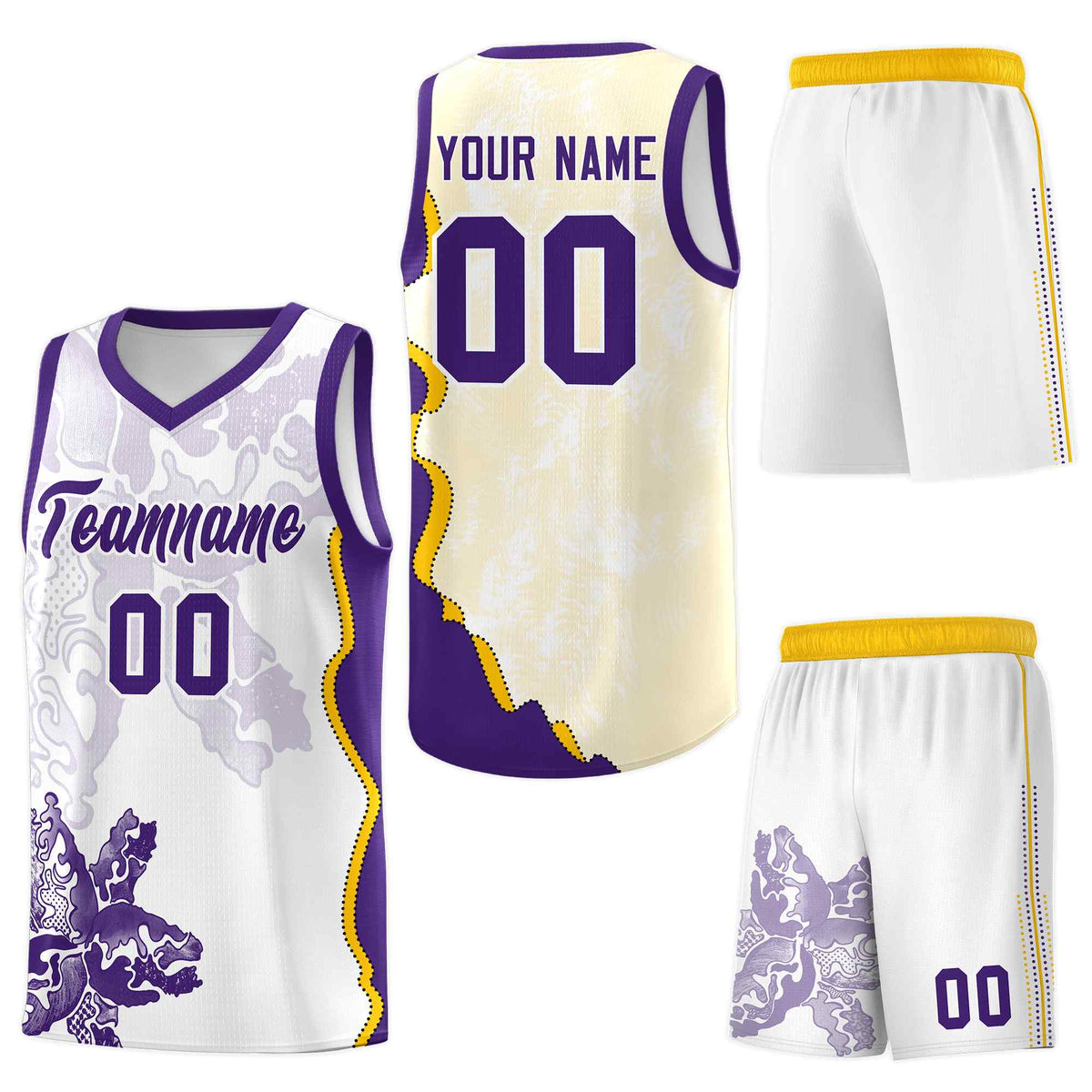 Custom White Purple Basketball Jersey - Illusion Flower Graffiti Wrinkle-Resistant