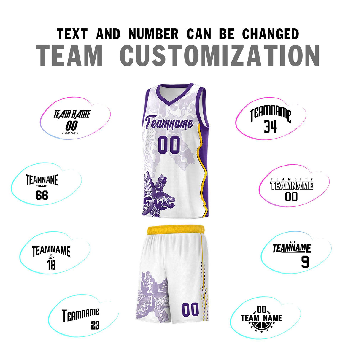 Custom White Purple Basketball Jersey - Illusion Flower Graffiti Moisture-wicking Fabric