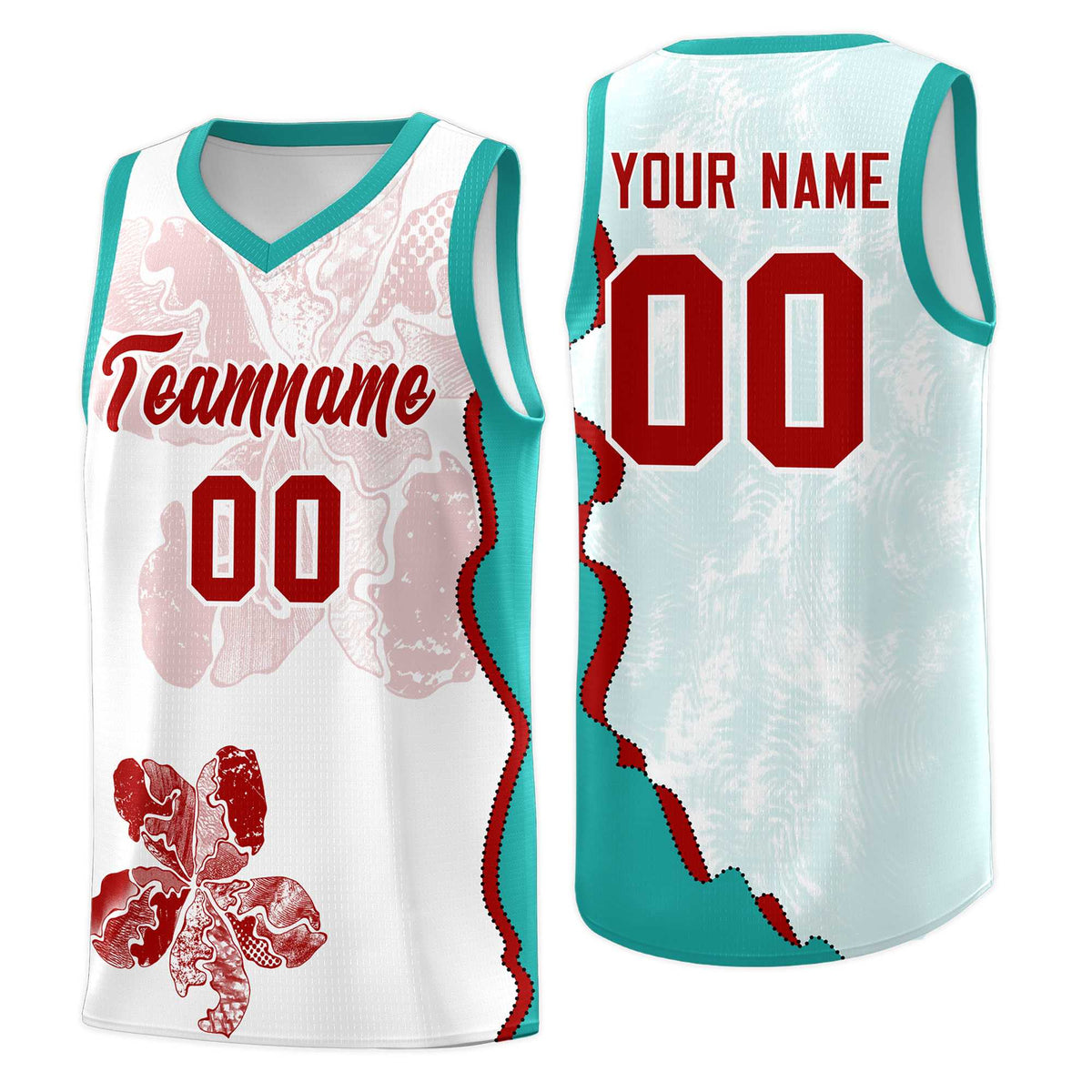 Custom White Aqua Basketball Jersey - Illusion Flower Graffiti Breathable mesh Fabric