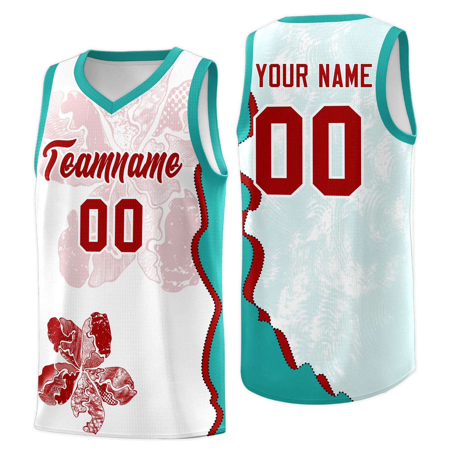 Custom White Aqua Basketball Jersey - Illusion Flower Graffiti Breathable mesh Fabric