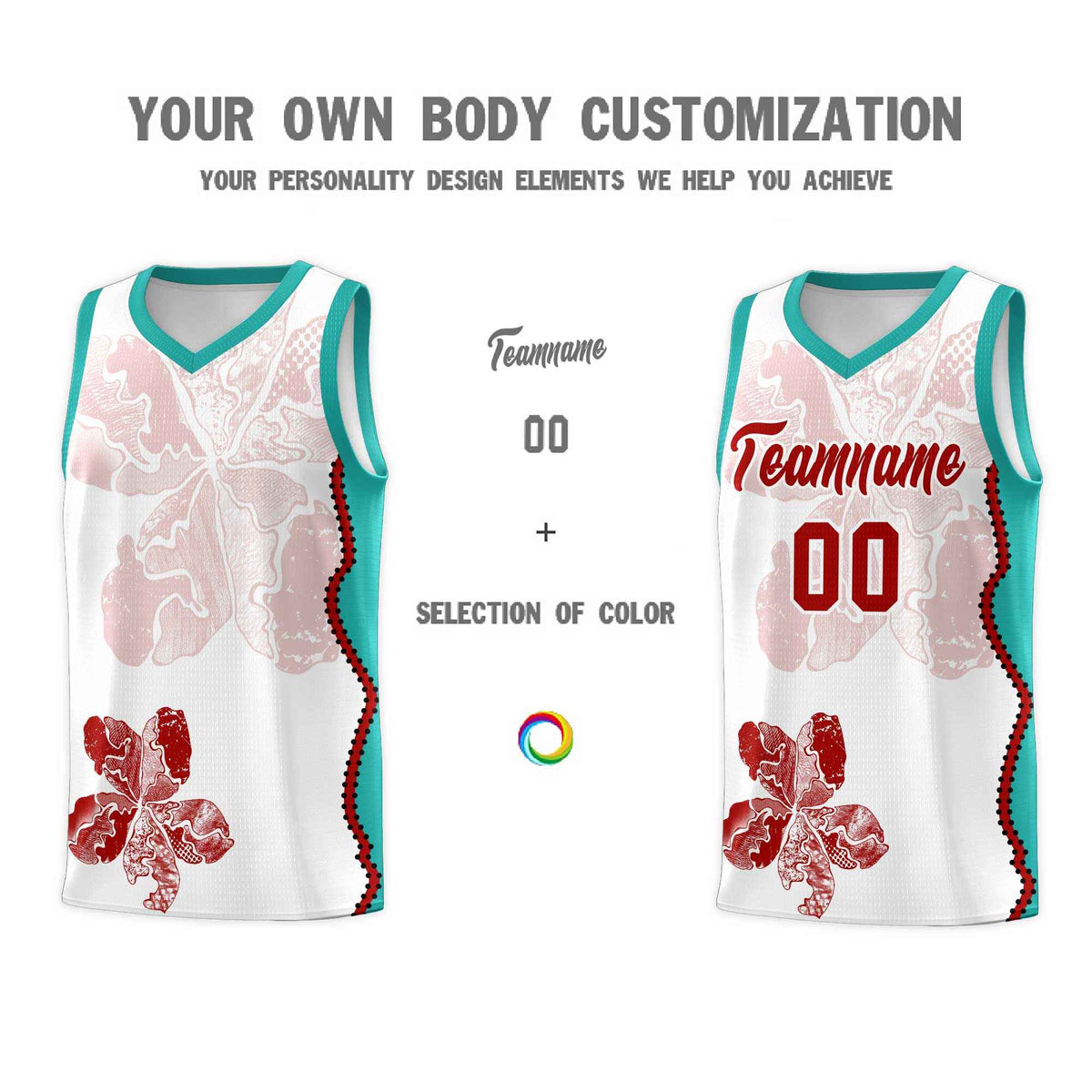 Custom White Aqua Basketball Jersey - Illusion Flower Graffiti Breathable mesh Fabric