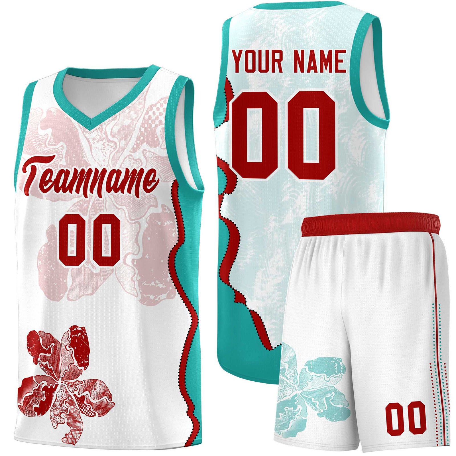 Custom White Aqua Basketball Jersey - Illusion Flower Graffiti Breathable mesh Fabric