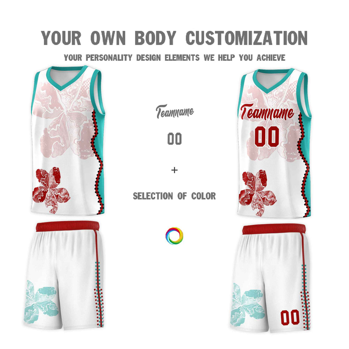 Custom White Aqua Basketball Jersey - Illusion Flower Graffiti Breathable mesh Fabric