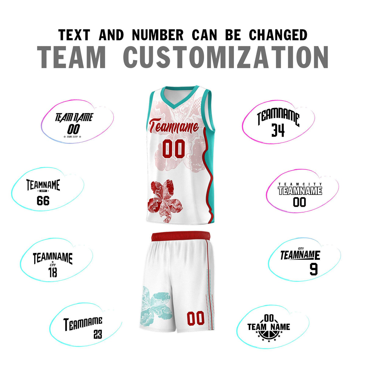 Custom White Aqua Basketball Jersey - Illusion Flower Graffiti Breathable mesh Fabric