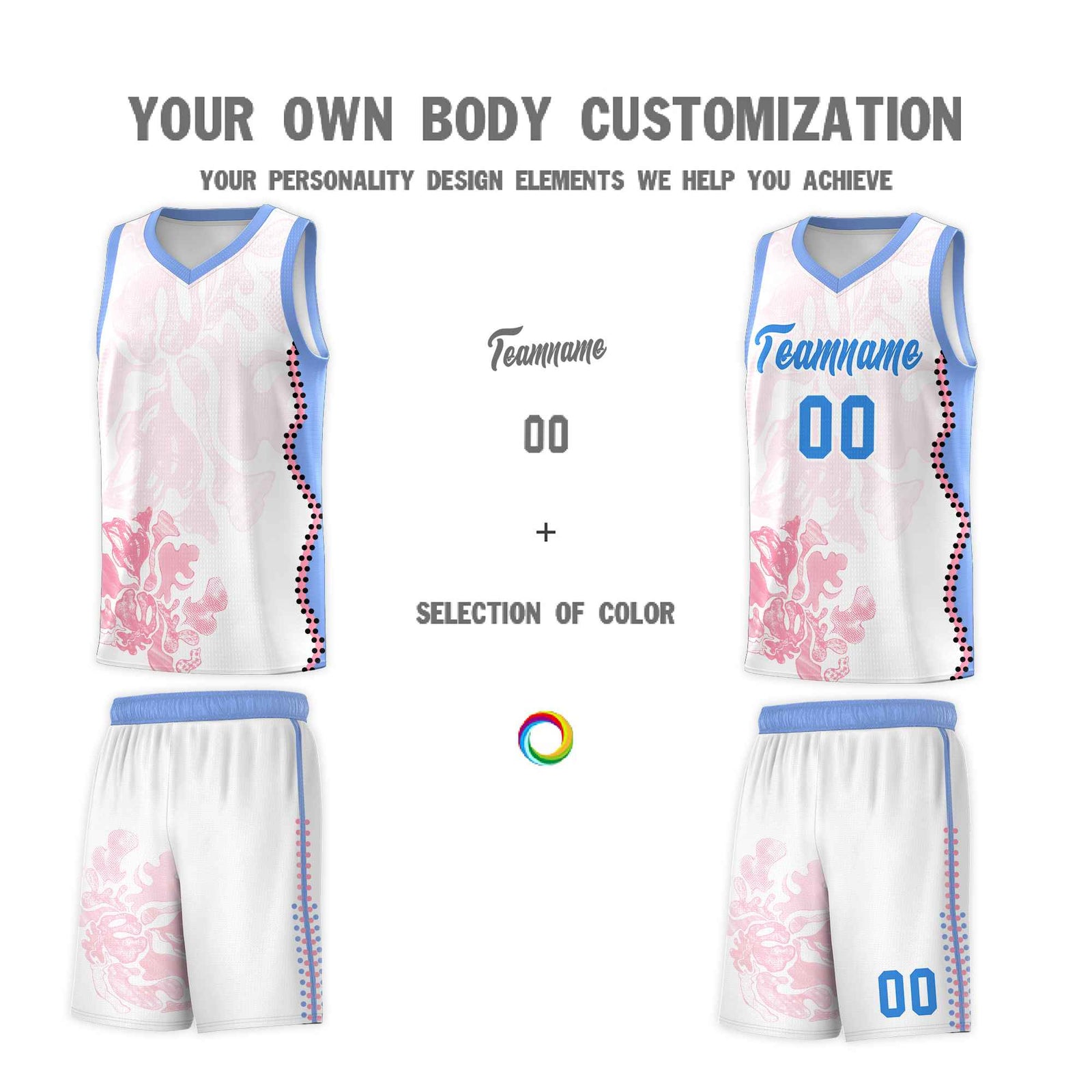 Custom White Light Blue Basketball Jersey - Illusion Flower Graffiti Durable Fabric