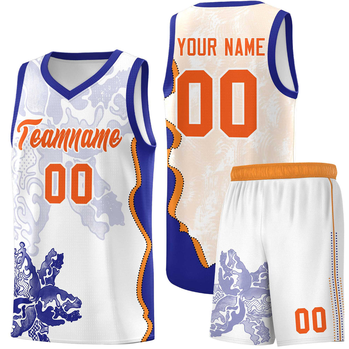Custom White Royal Basketball Jersey - Illusion Flower Graffiti Breathable Fabric