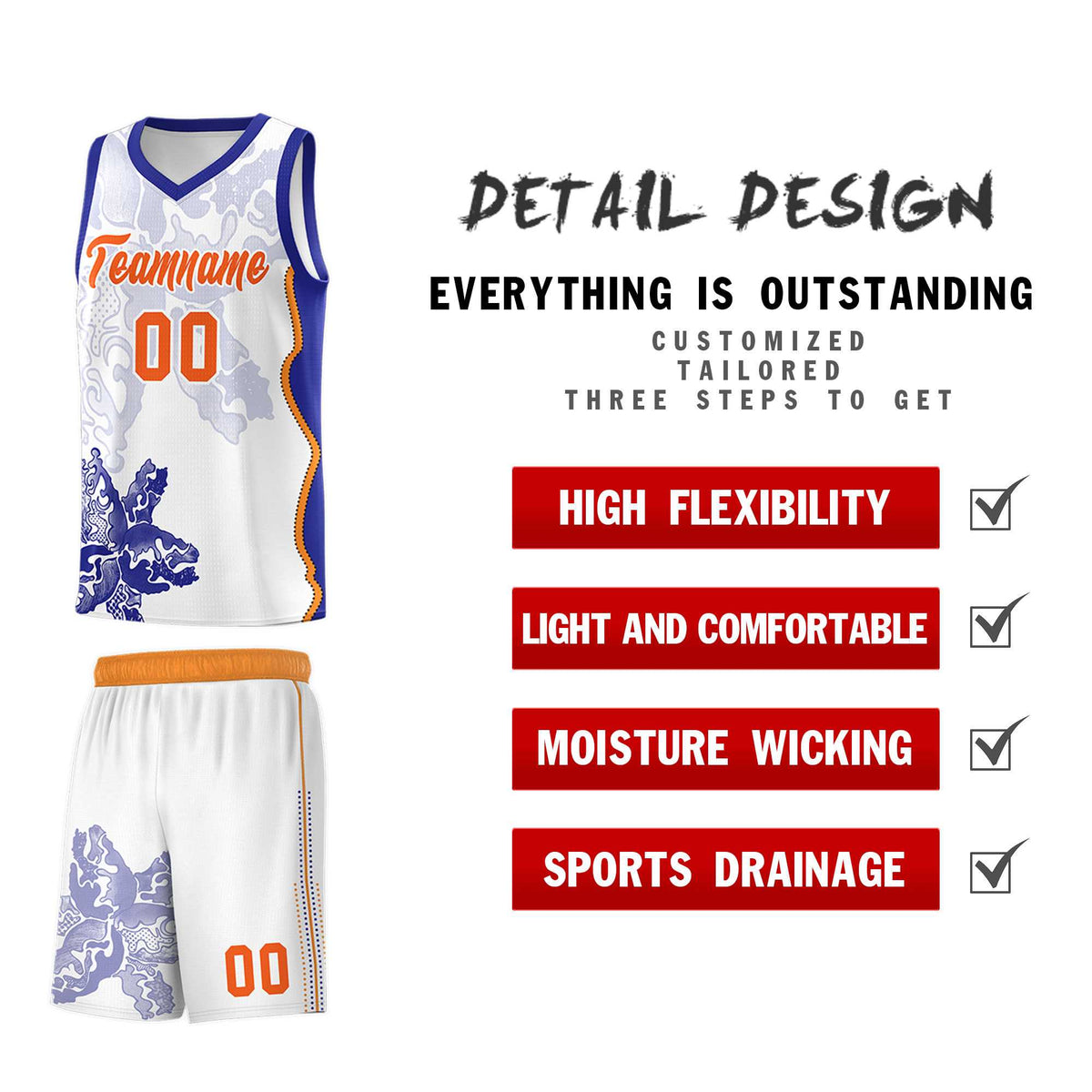 Custom White Royal Basketball Jersey - Illusion Flower Graffiti Breathable Fabric
