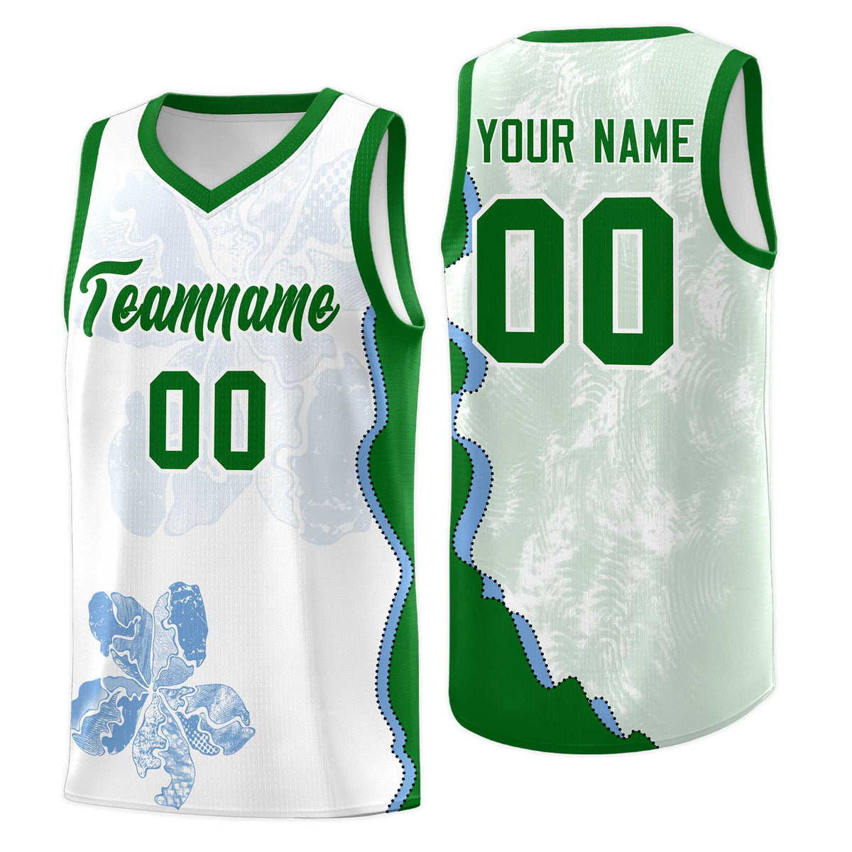 Custom White Kelly Green Basketball Jersey - Illusion Flower Graffiti Moisture wicking Fabric