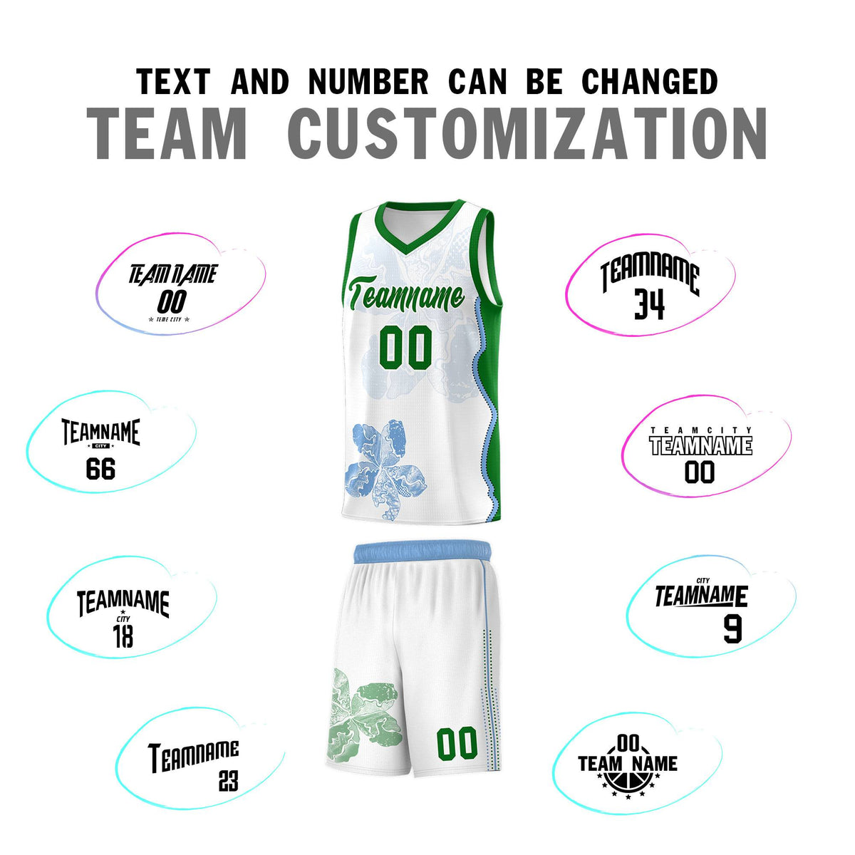 Custom White Kelly Green Basketball Jersey - Illusion Flower Graffiti Moisture wicking Fabric