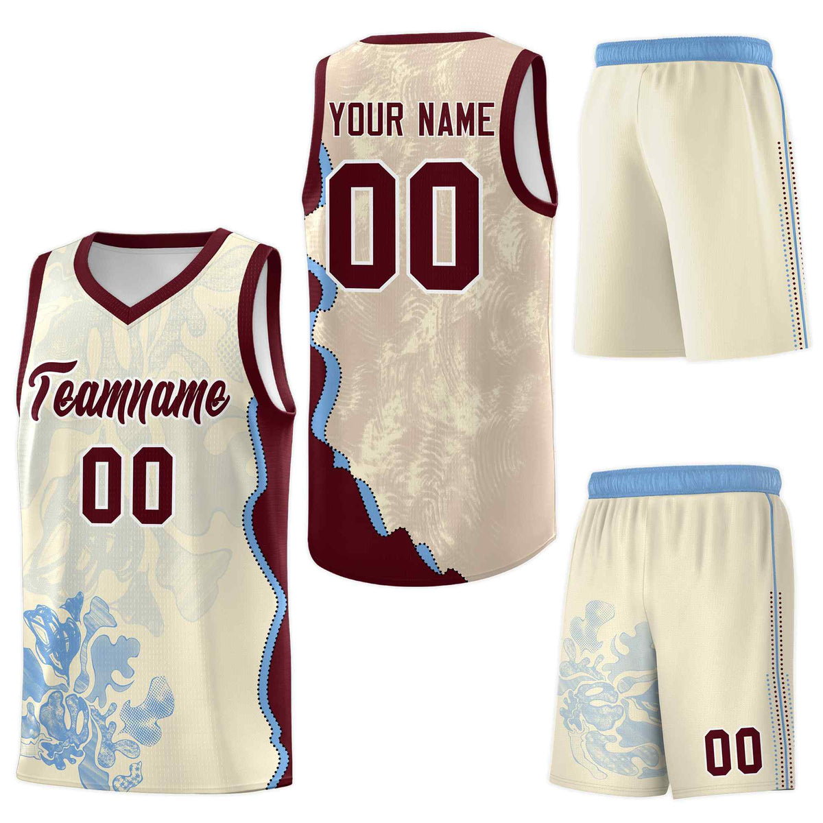 Custom Cream Burgundy Basketball Jersey - Illusion Flower Graffiti Sublimation Printing