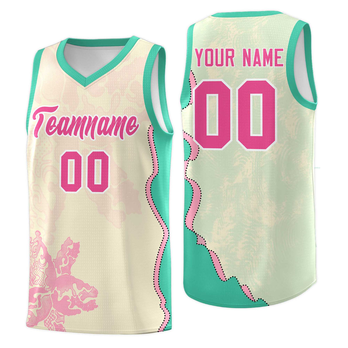 Custom Rose Red Bright Green Basketball Jersey - Illusion Flower Graffiti Stretchy Fabric
