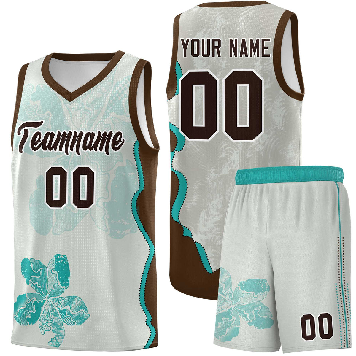 Custom Gray Brown Basketball Jersey - Illusion Flower Graffiti Quick dry Fabric