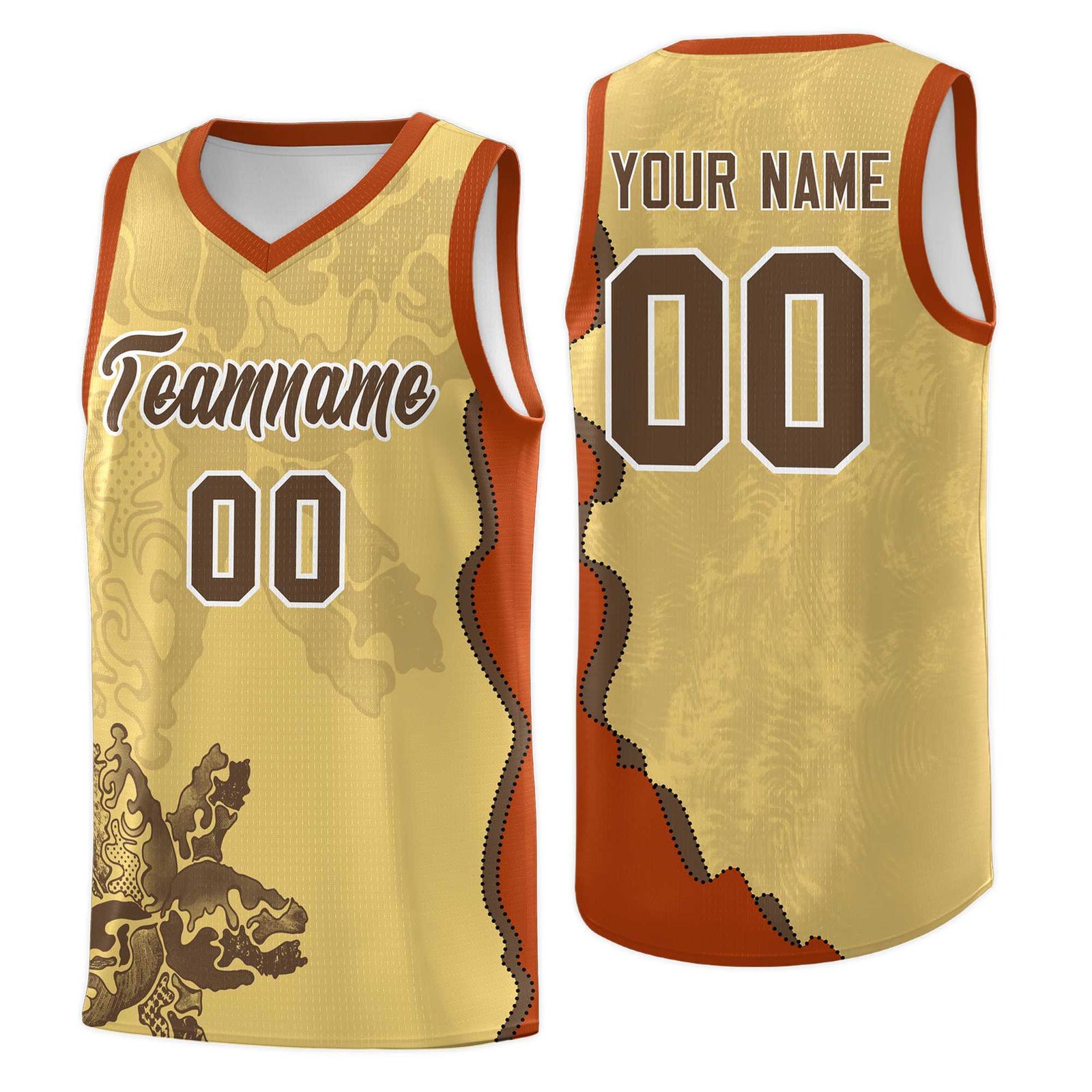 Custom Khaki Dark Orange Basketball Jersey - Illusion Flower Graffiti Unique Fabric