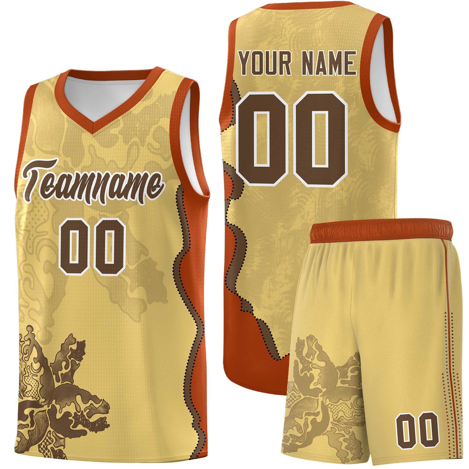 Custom Khaki Dark Orange Basketball Jersey - Illusion Flower Graffiti Unique Fabric