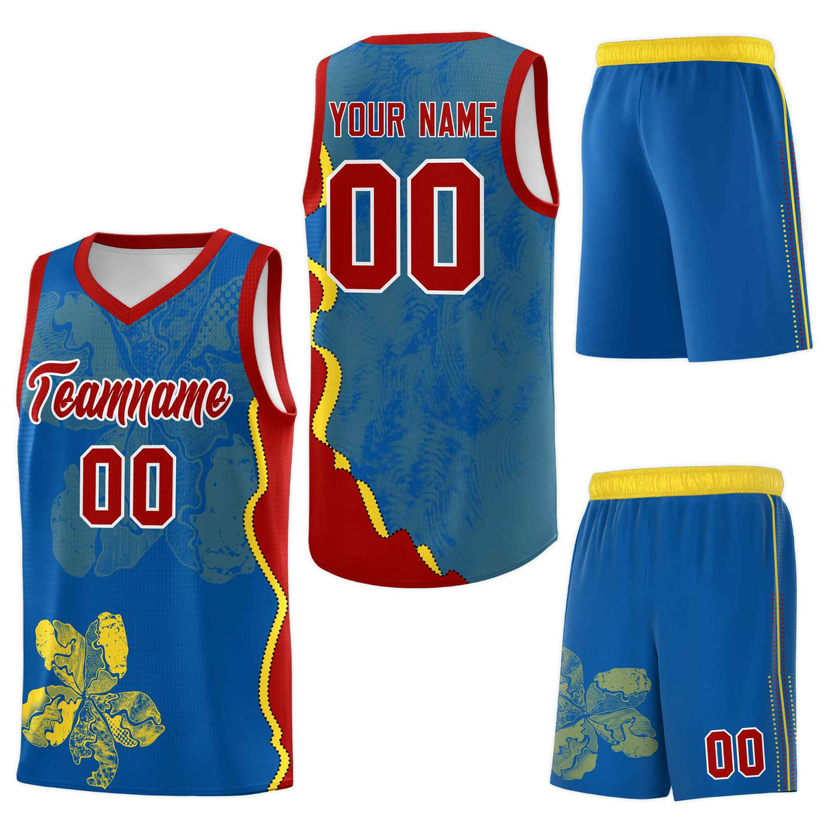 Custom Royal Red Basketball Jersey - Illusion Flower Graffiti Lightweight