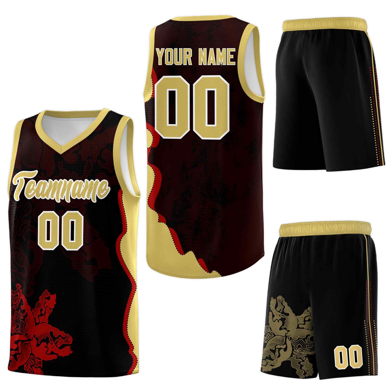 Custom Black Old Gold Basketball Jersey - Illusion Flower Graffiti Drapable