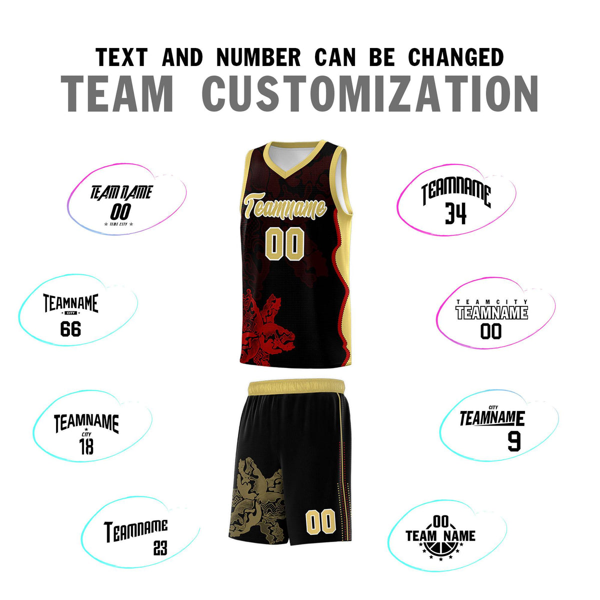 Custom Black Old Gold Basketball Jersey - Illusion Flower Graffiti Durable Fabric
