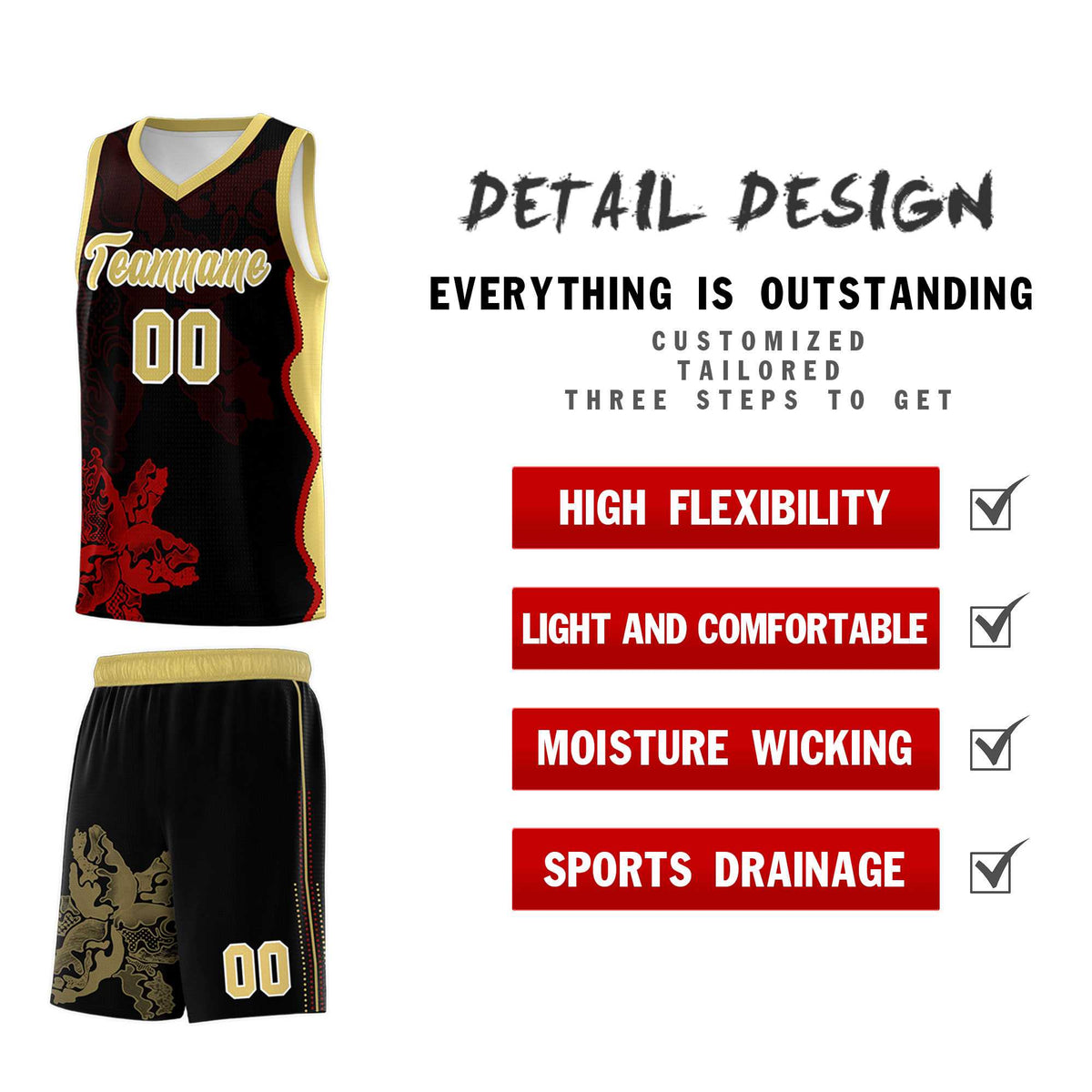 Custom Black Old Gold Basketball Jersey - Illusion Flower Graffiti Durable Fabric