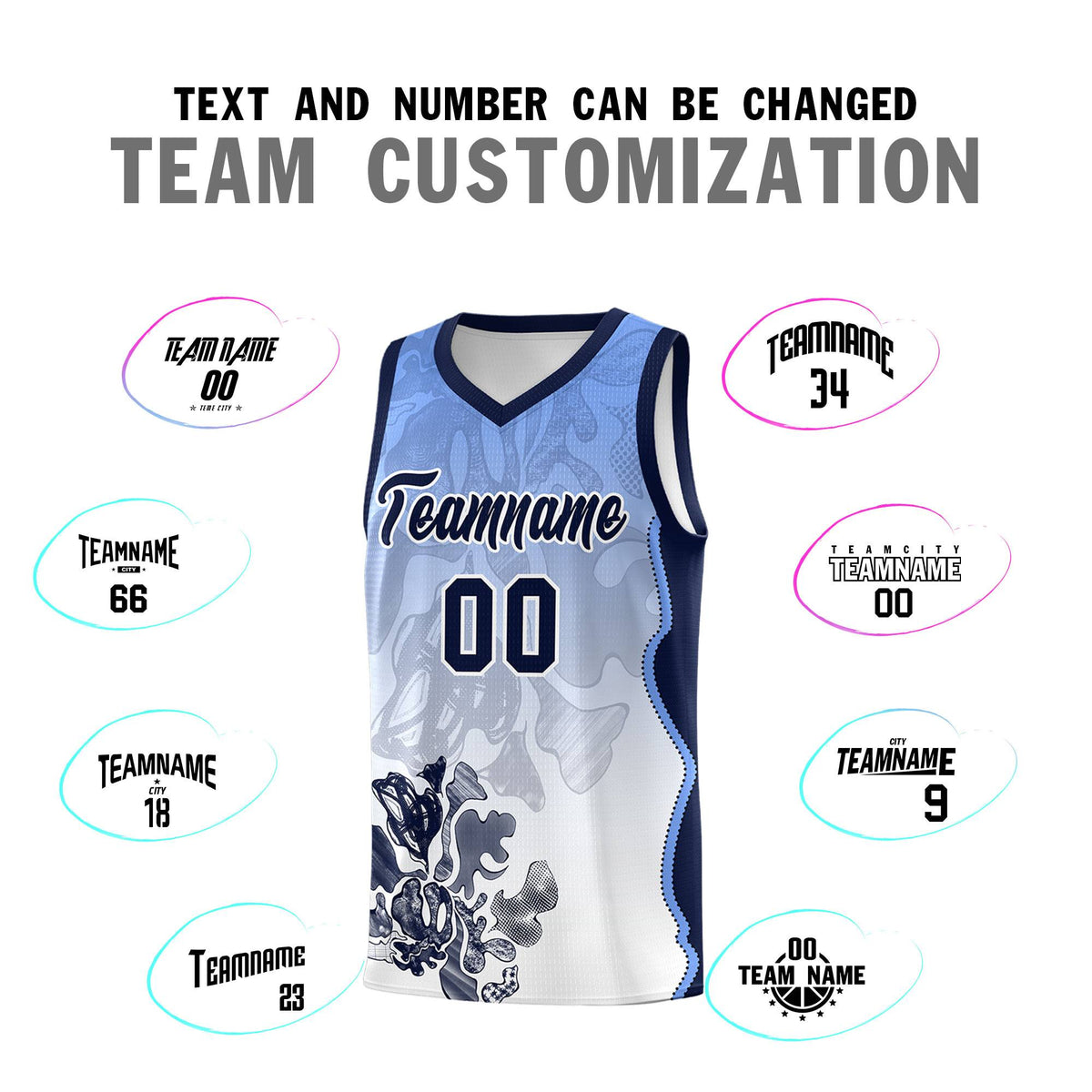 Custom White Navy Basketball Jersey - Illusion Flower Gradient Moisture wicking Fabric