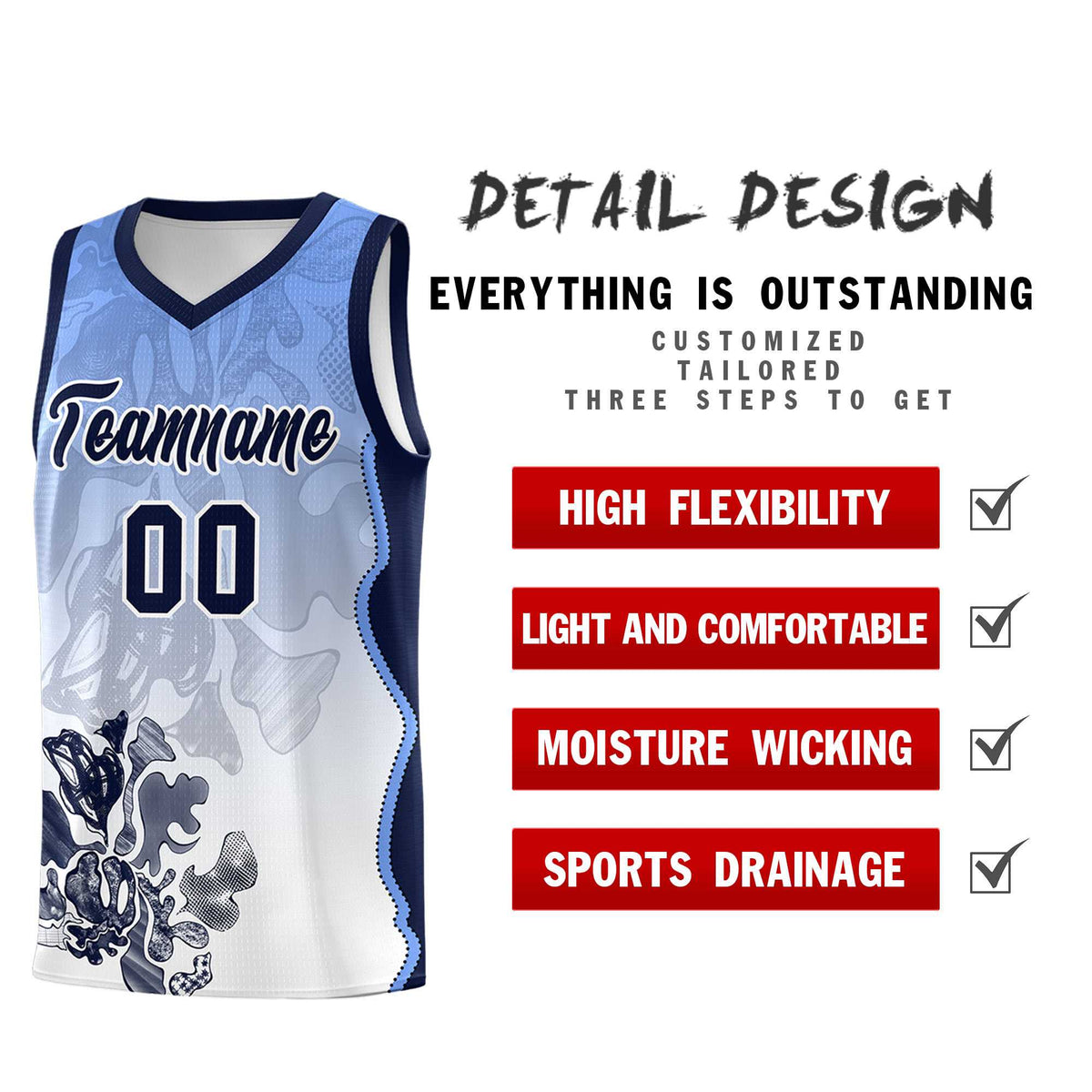 Custom White Navy Basketball Jersey - Illusion Flower Gradient Moisture wicking Fabric
