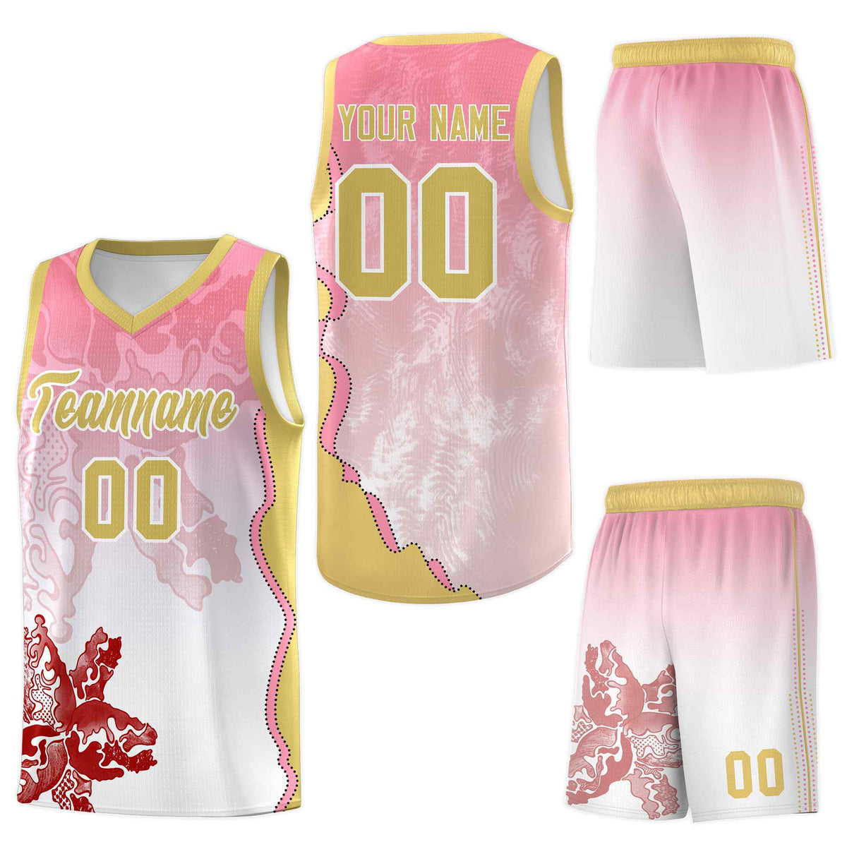 Custom White Light Pink Basketball Jersey - Illusion Flower Gradient Moisture-Wicking