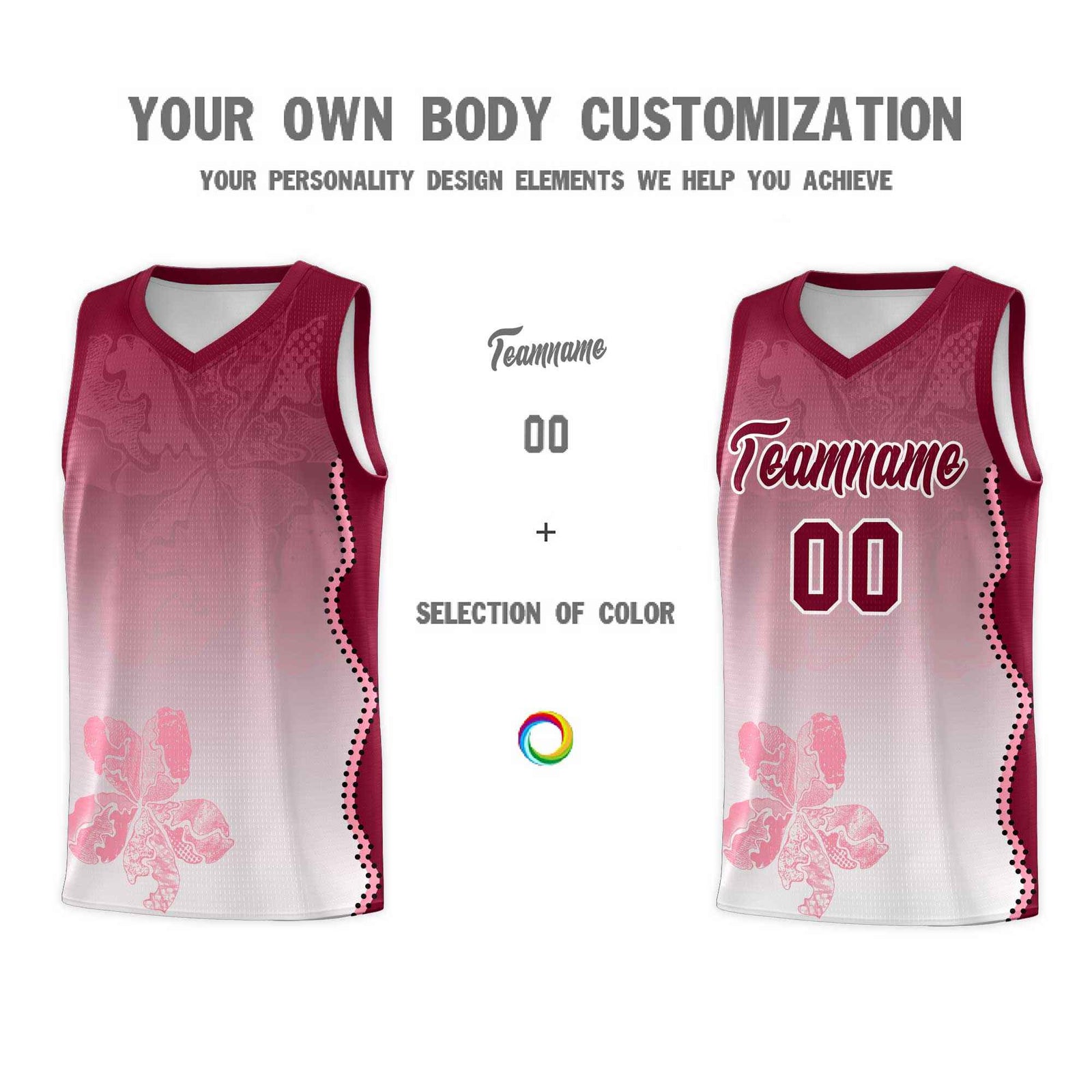 Custom White Crimson Basketball Jersey - Illusion Flower Gradient Stretchy Fabric