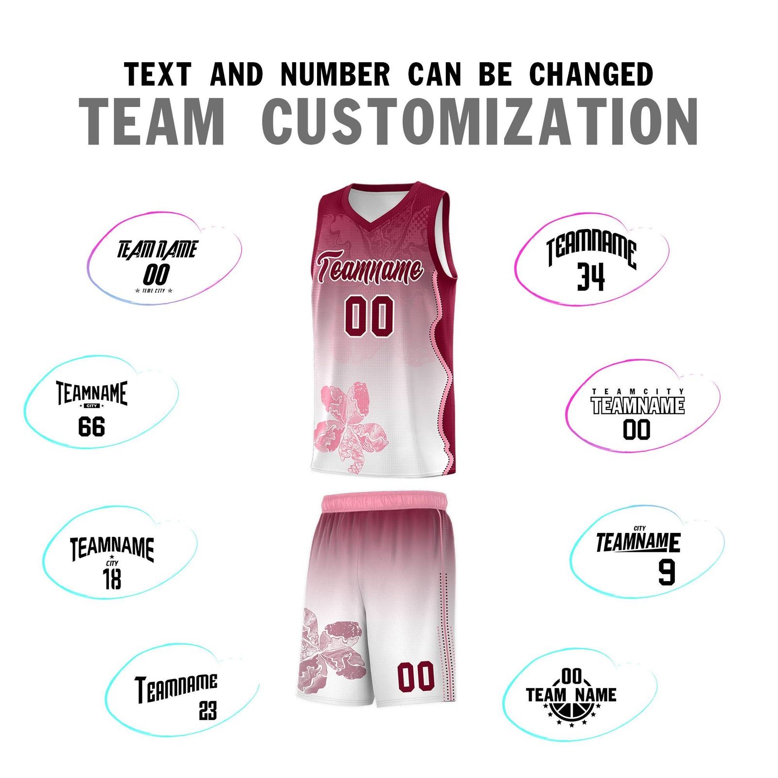 Custom White Crimson Basketball Jersey - Illusion Flower Gradient Stretchy Fabric