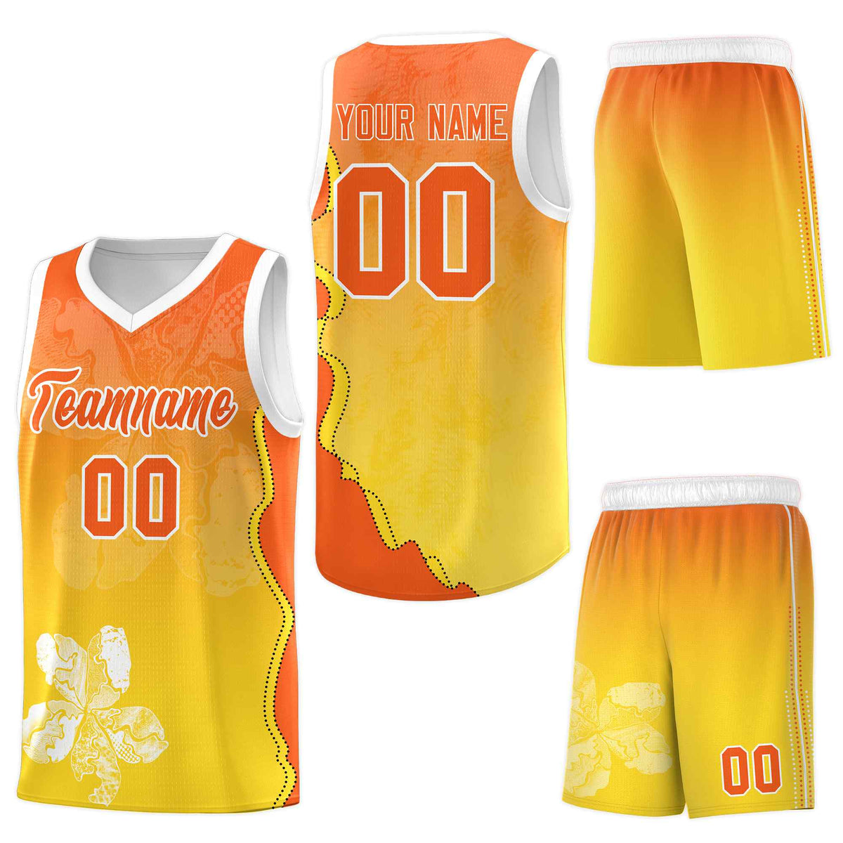 Custom Gold Orange Basketball Jersey - Illusion Flower Gradient Quick-Drying