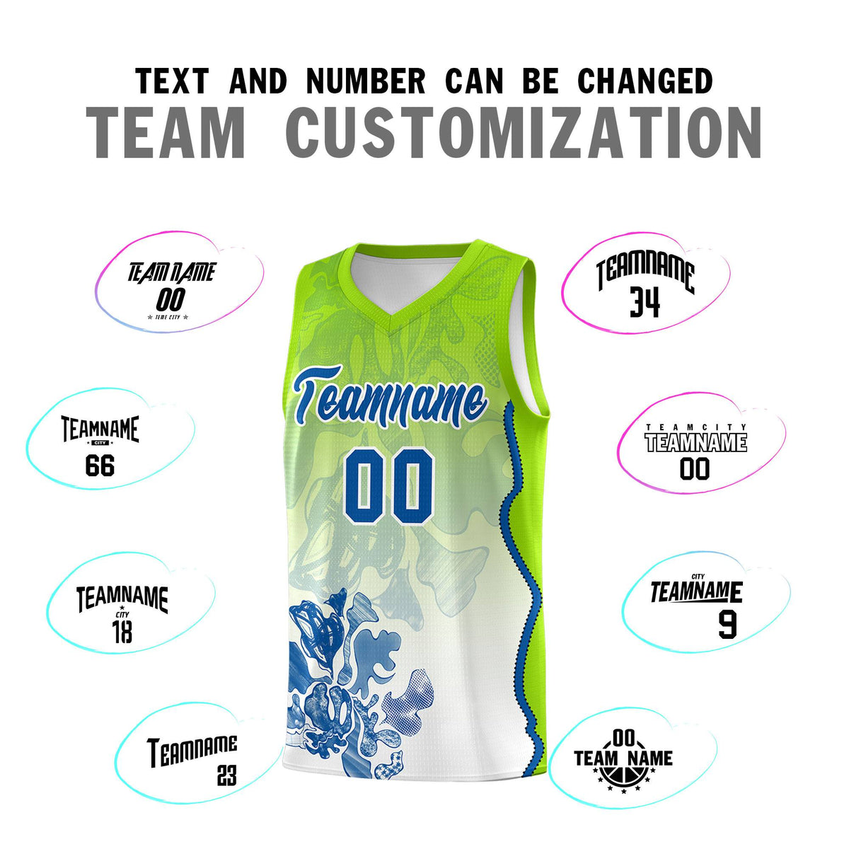 Custom Neon Green Royal Basketball Jersey - Illusion Flower Gradient Moisture-wicking Fabric