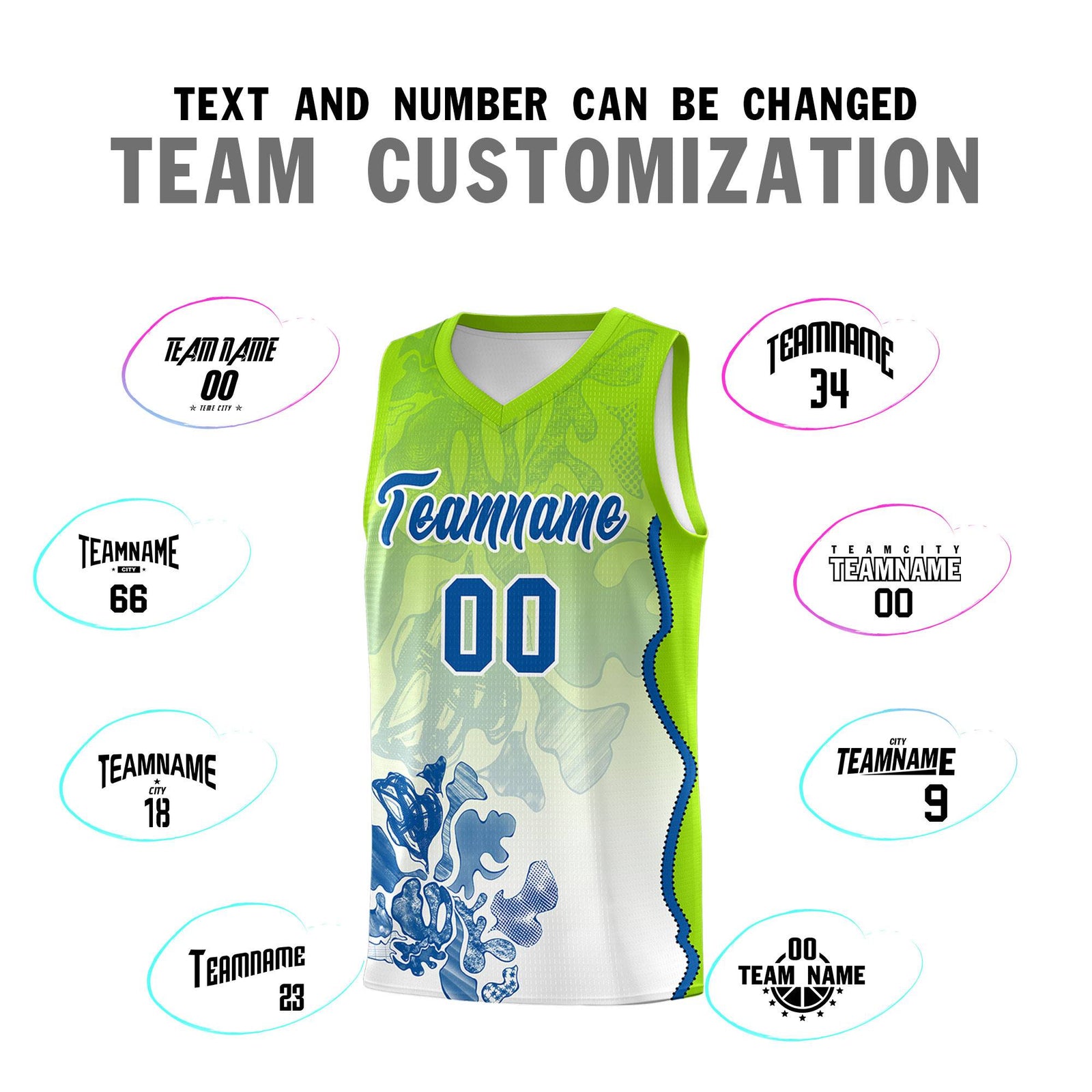 Custom Neon Green Royal Basketball Jersey - Illusion Flower Gradient Moisture-wicking Fabric