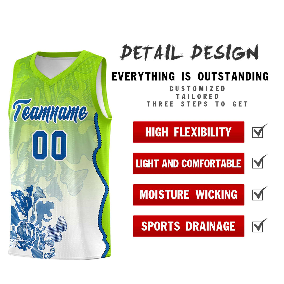 Custom Neon Green Royal Basketball Jersey - Illusion Flower Gradient Moisture-wicking Fabric