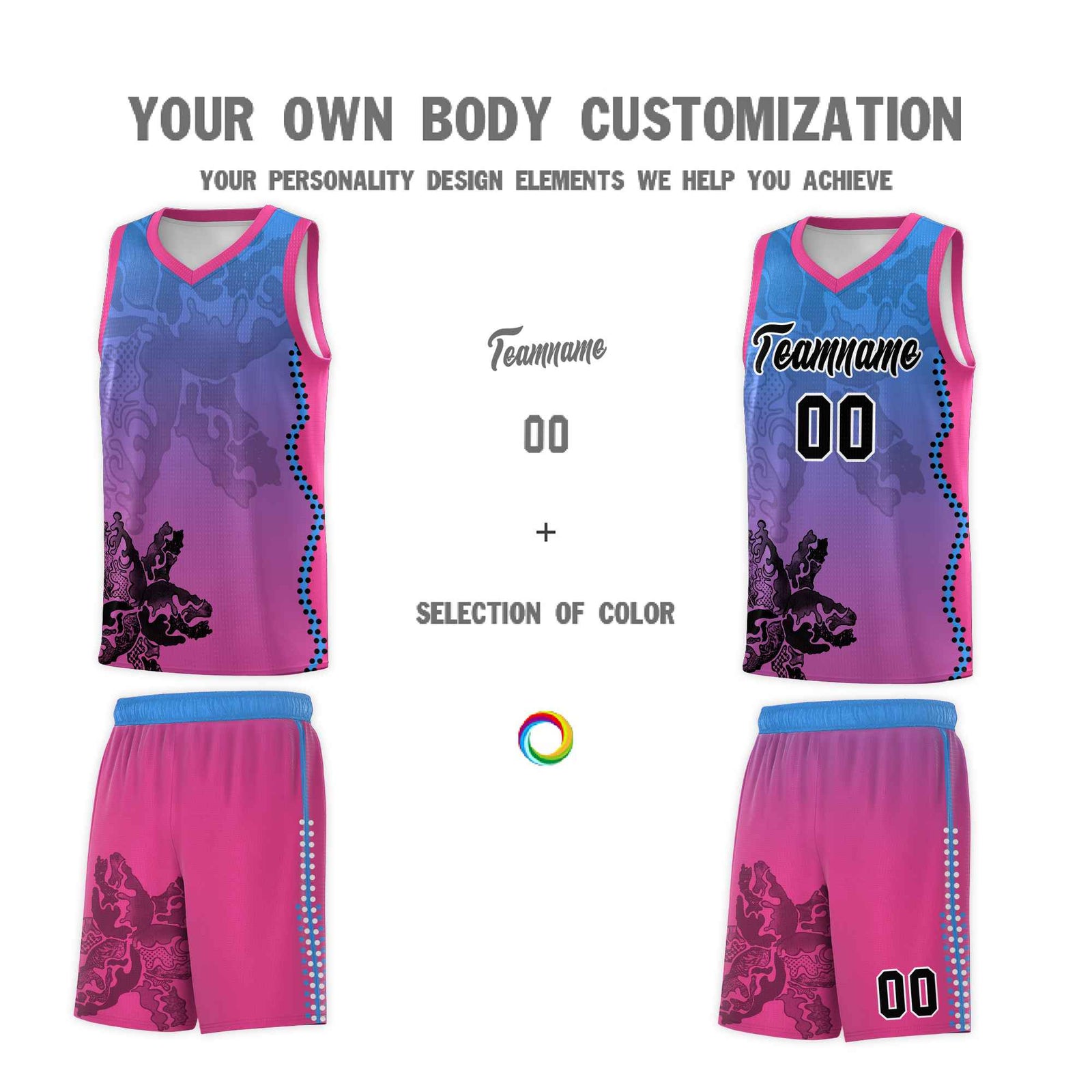 Custom Pink Light Blue Basketball Jersey - Illusion Flower Gradient Breathable mesh Fabric