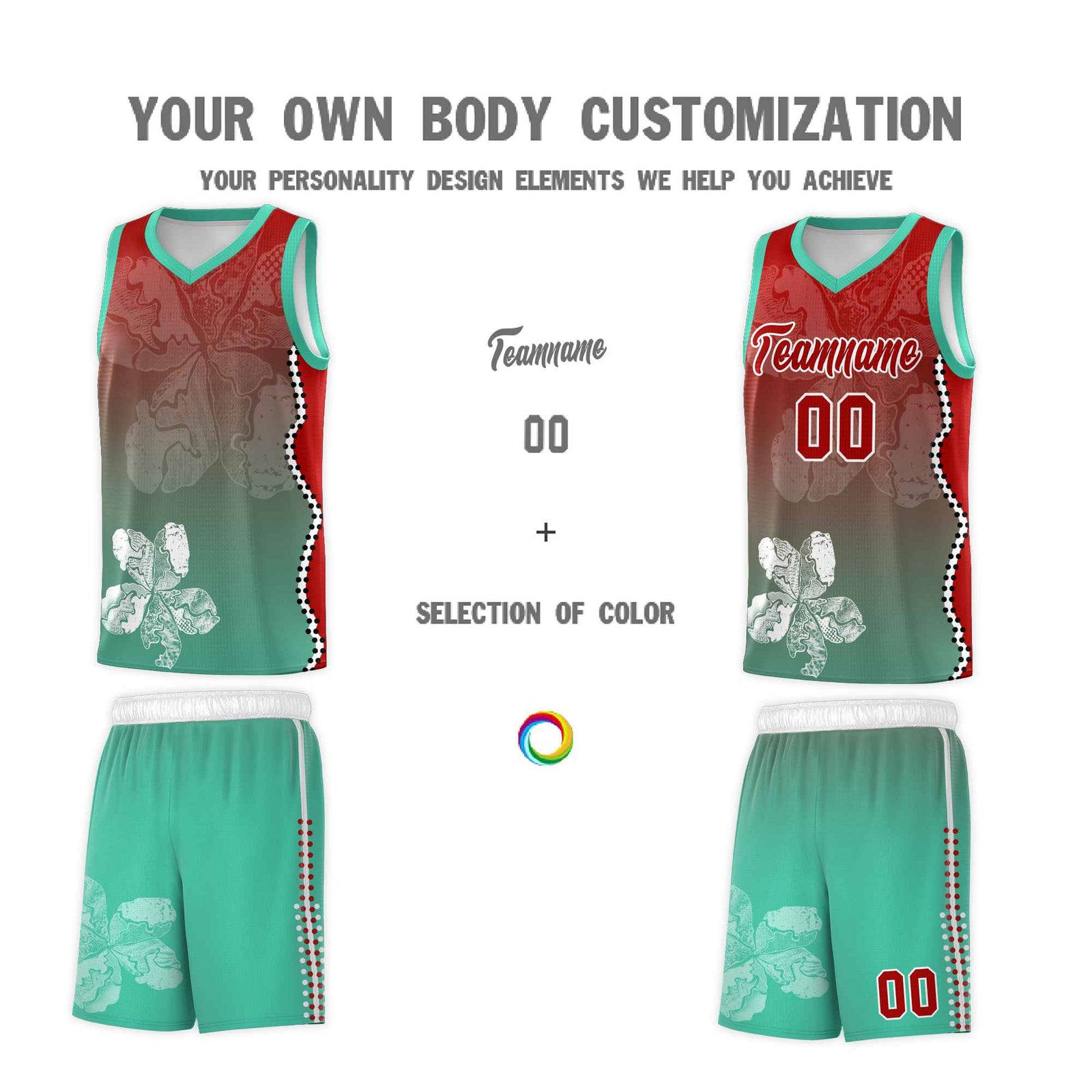 Custom Bright Green Red Basketball Jersey - Illusion Flower Gradient Durable Fabric