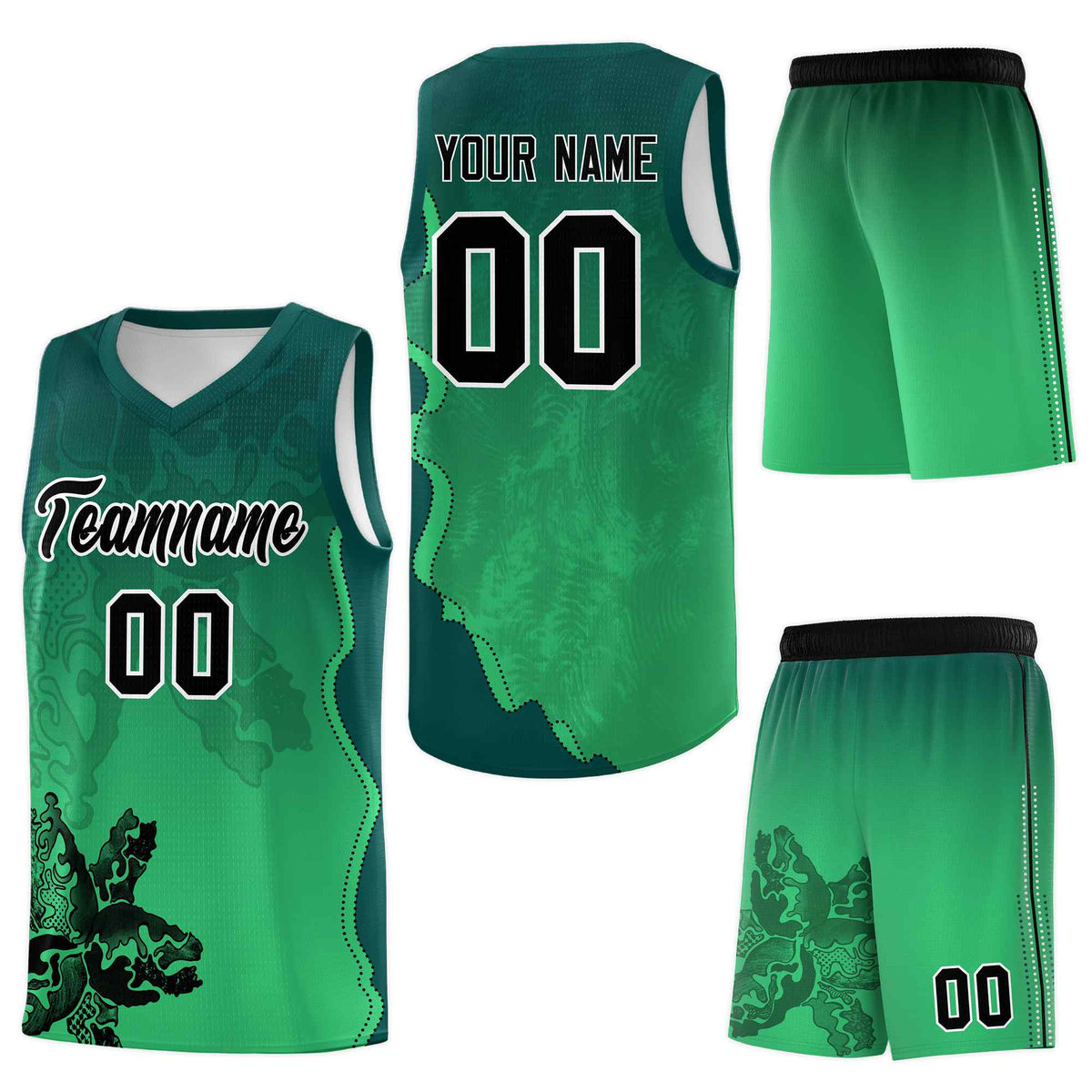 Custom Bright Green Midnight Green Basketball Jersey - Illusion Flower Gradient Wrinkle-Resistant