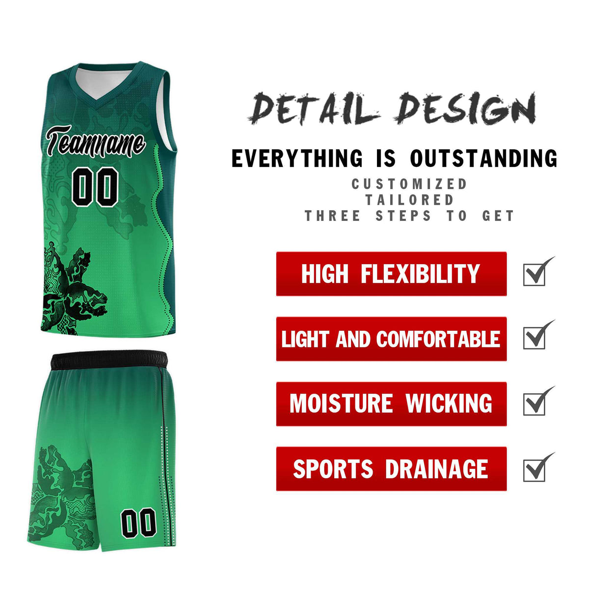 Custom Bright Green Midnight Green Basketball Jersey - Illusion Flower Gradient Moisture wicking Fabric