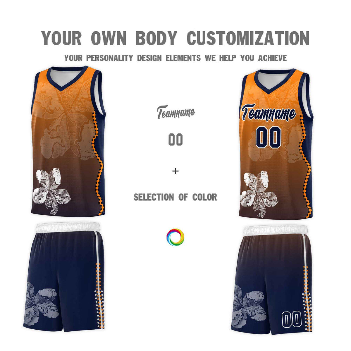 Custom Navy Orange Basketball Jersey - Illusion Flower Gradient Lightweight Fabric
