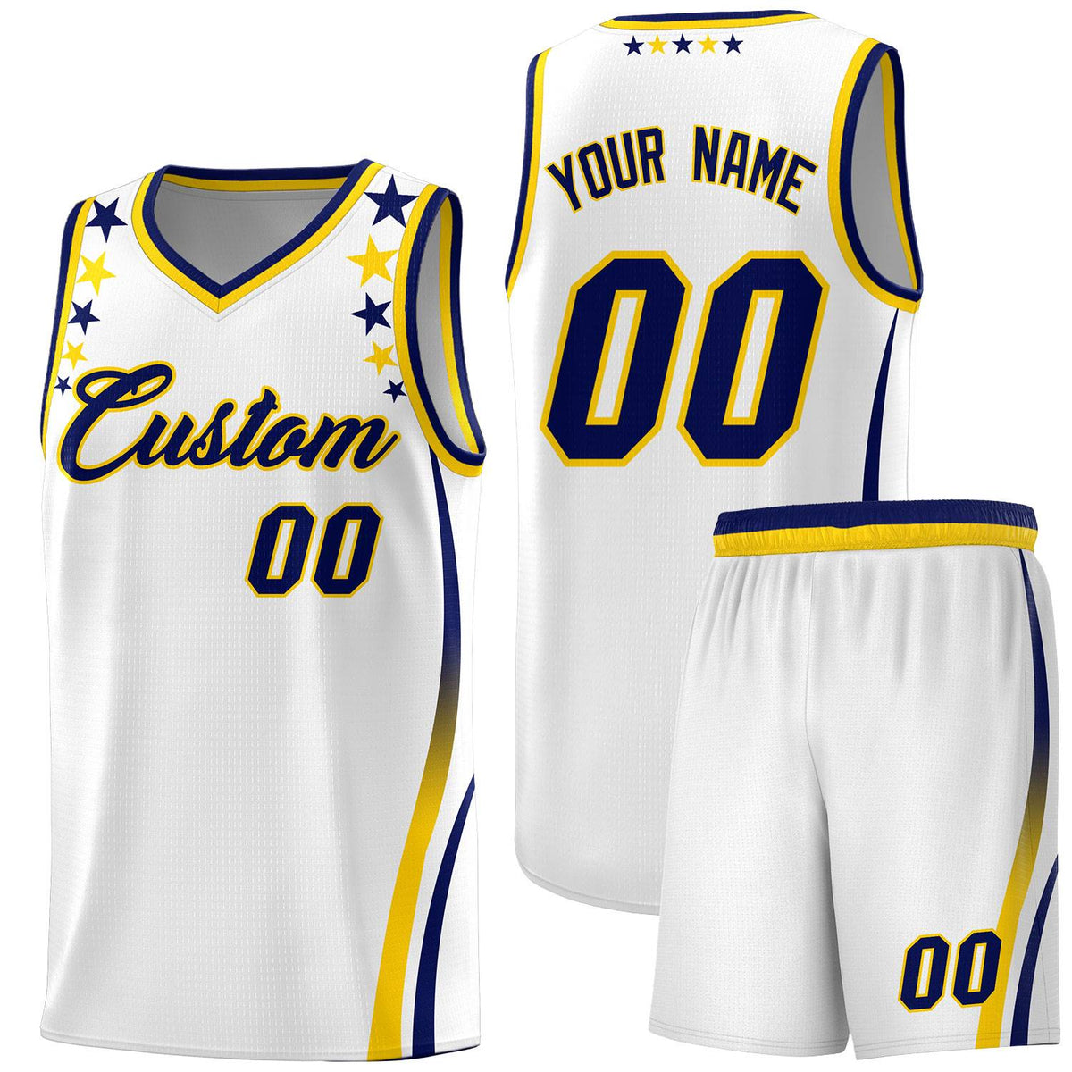 Custom White Shoulders Star Pattern Side Color Block Sports Uniform Basketball Jersey