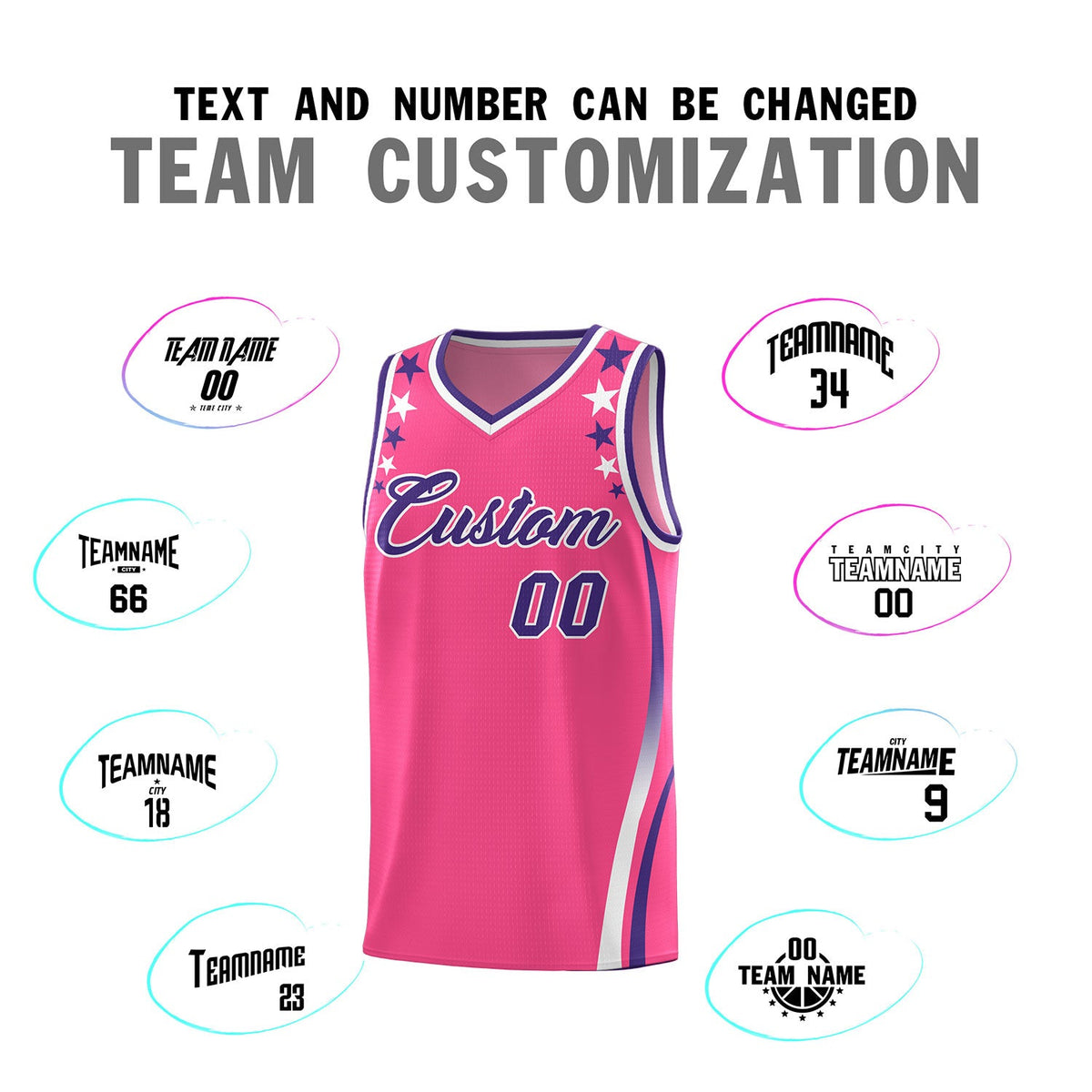 Custom Pink Shoulders Star Pattern Side Color Block Sports Uniform Basketball Jersey