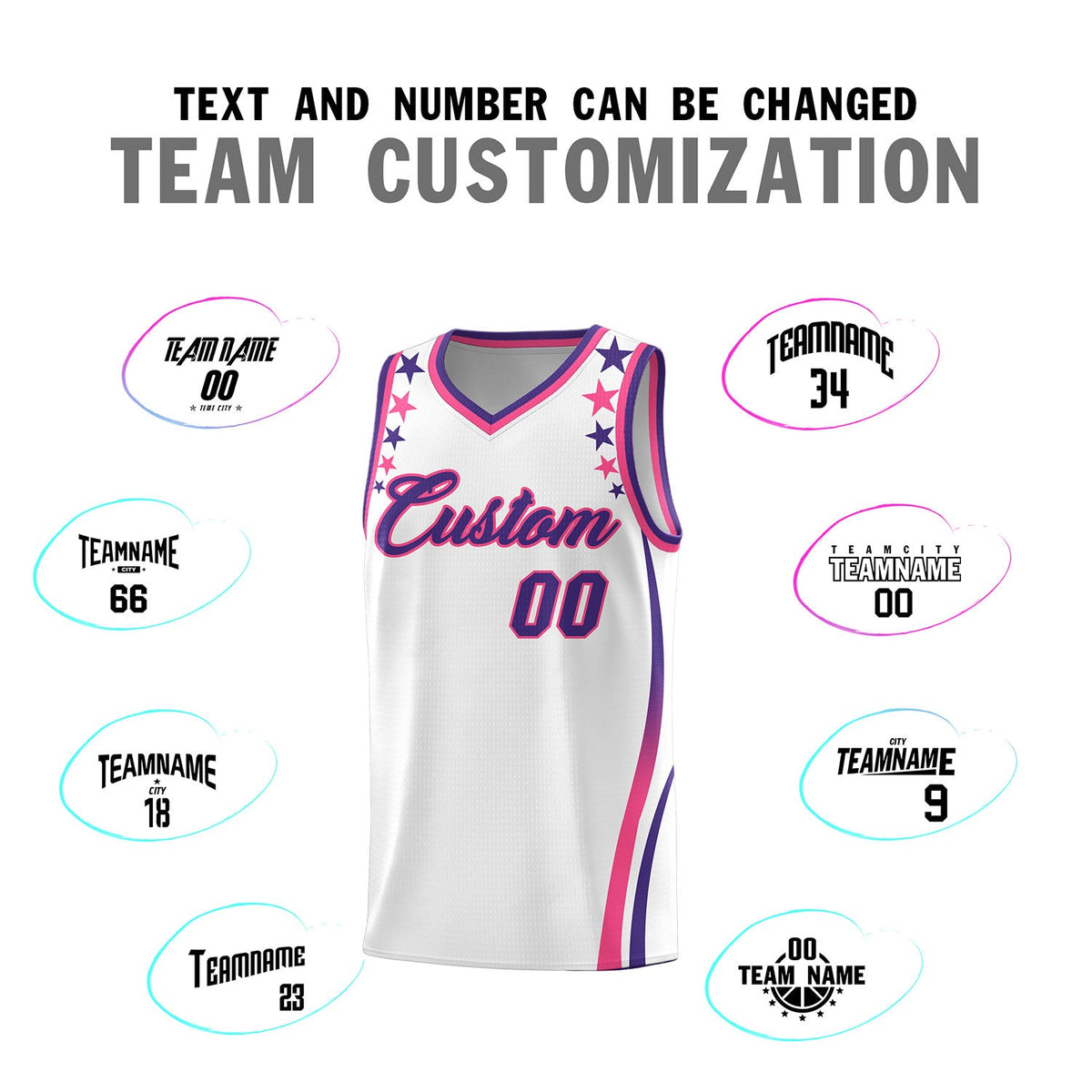 Custom White Shoulders Star Pattern Side Color Block Sports Uniform Basketball Jersey