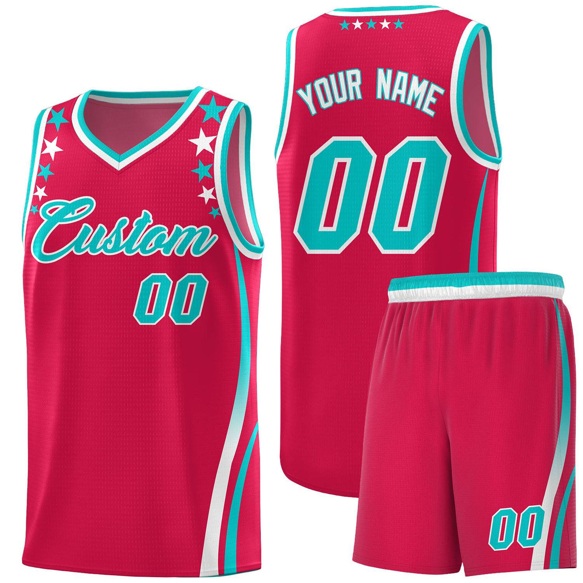 Custom Red Shoulders Star Pattern Side Color Block Sports Uniform Basketball Jersey