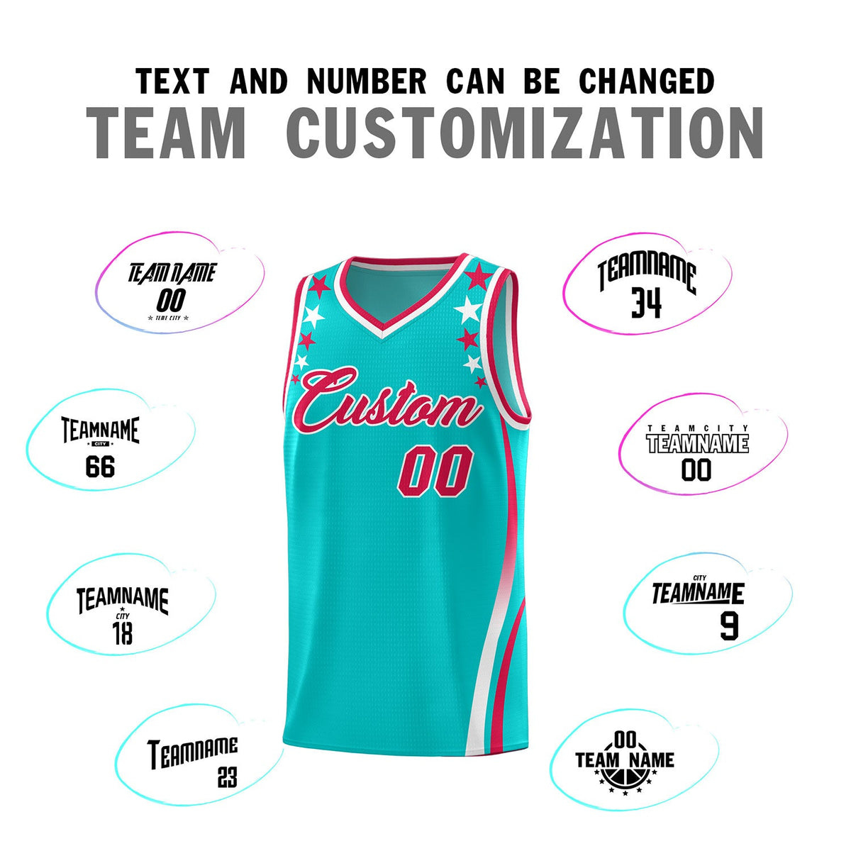 Custom Sky Blue Shoulders Star Pattern Side Color Block Sports Uniform Basketball Jersey