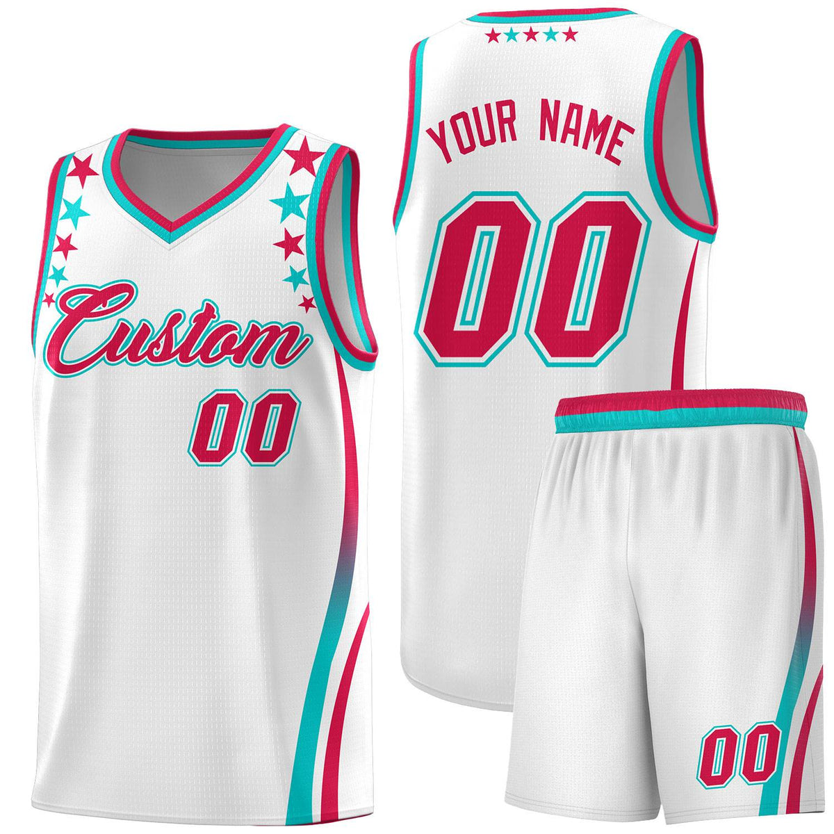 Custom White Shoulders Star Pattern Side Color Block Sports Uniform Basketball Jersey
